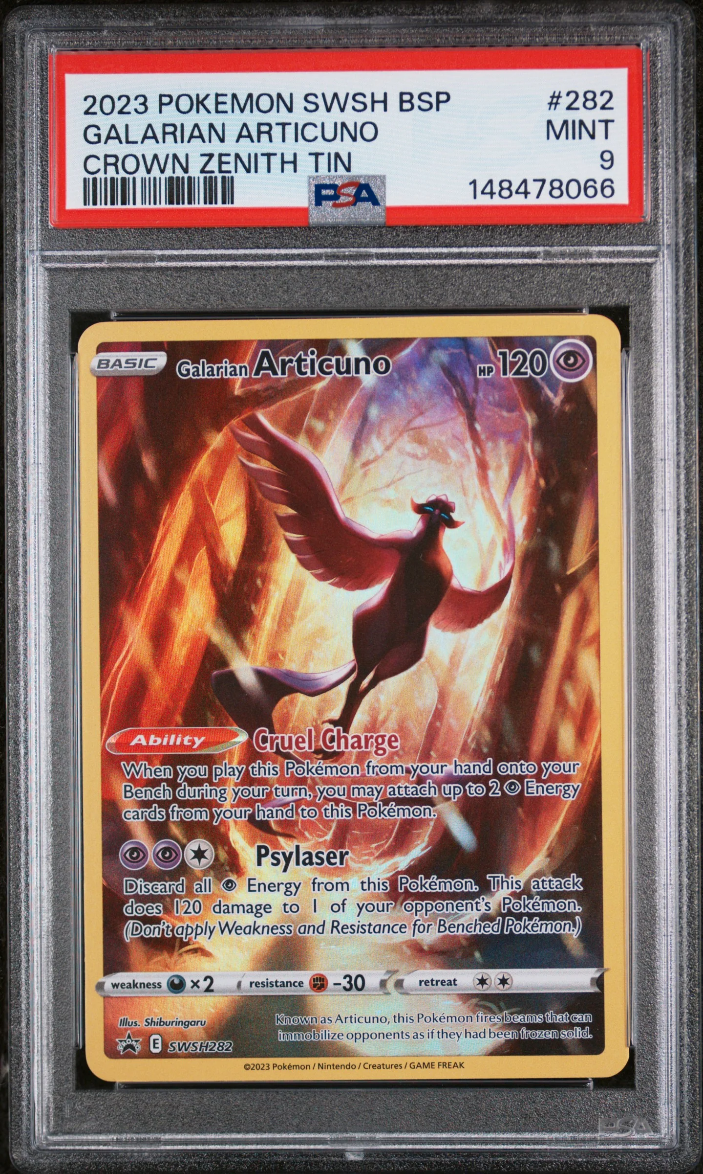 GALARIAN ARTICUNO | 2023 POKEMON SWSH BLACK STAR PROMO 282 | CROWN ZENITH TIN | PSA MINT 9