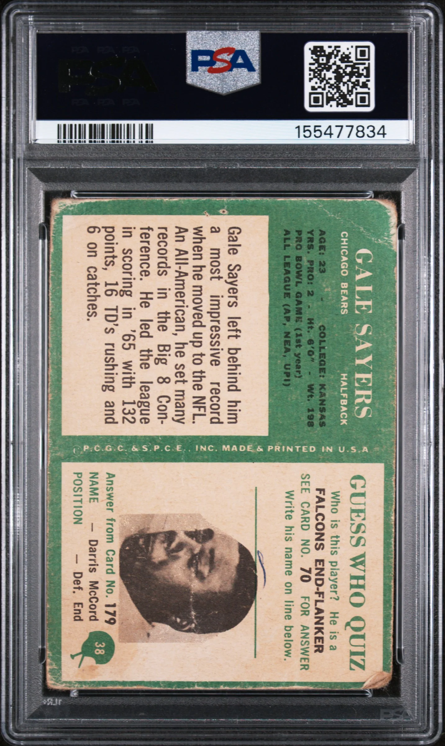 GALE SAYERS | 1966 PHILADELPHIA 38 | PSA PR 1 - Image 2