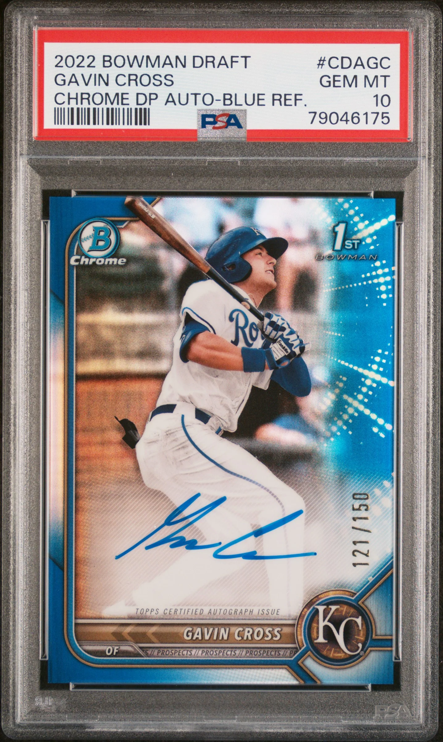 GAVIN CROSS | 2022 BOWMAN DRAFT CHROME DRAFT PICK AUTOGRAPHS CDAGC | CHROME DP AUTO-BLUE REF. | PSA GEM MT 10