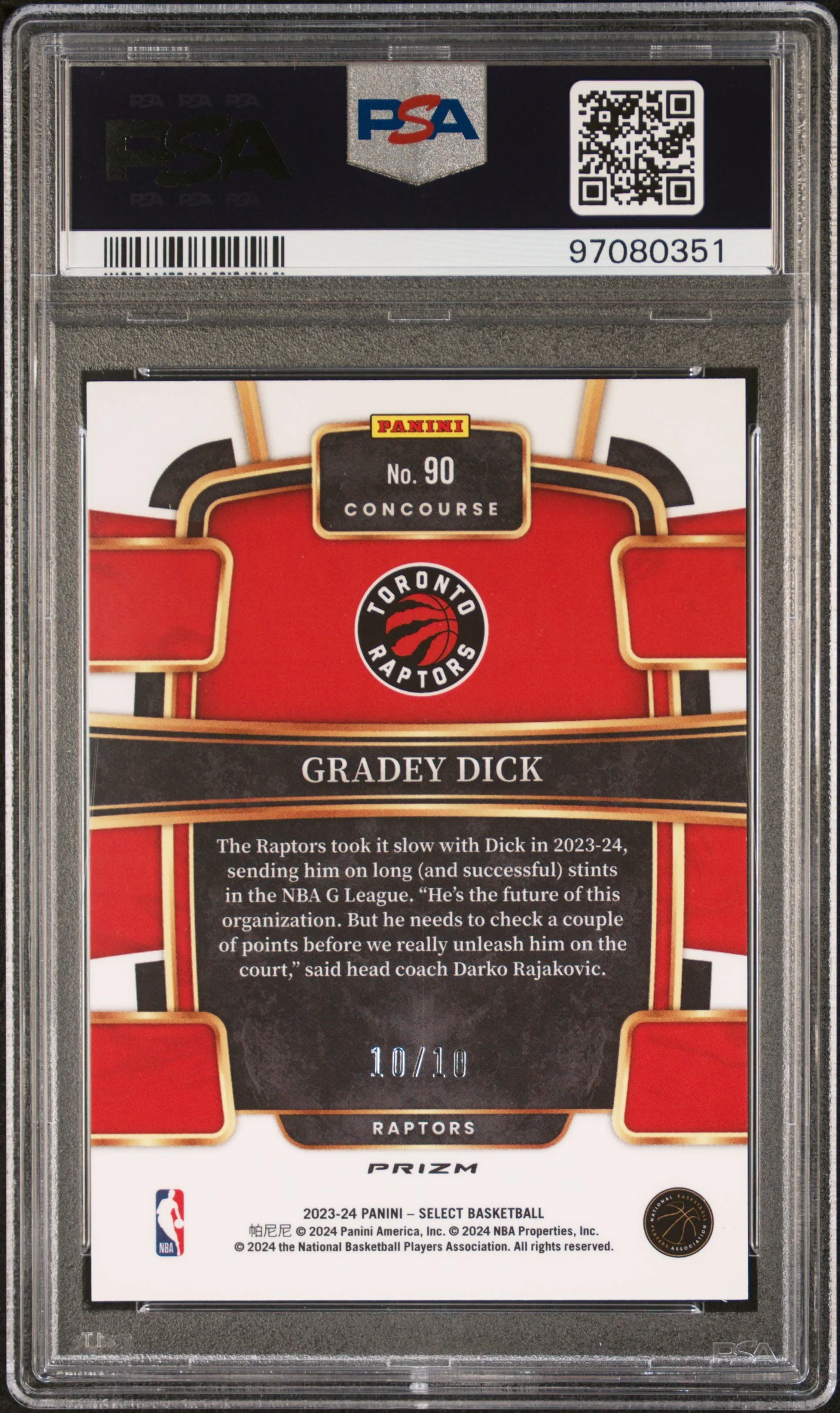 GRADEY DICK | 2023 PANINI SELECT 90 | GOLD DISCO | PSA MINT 9 - Image 2