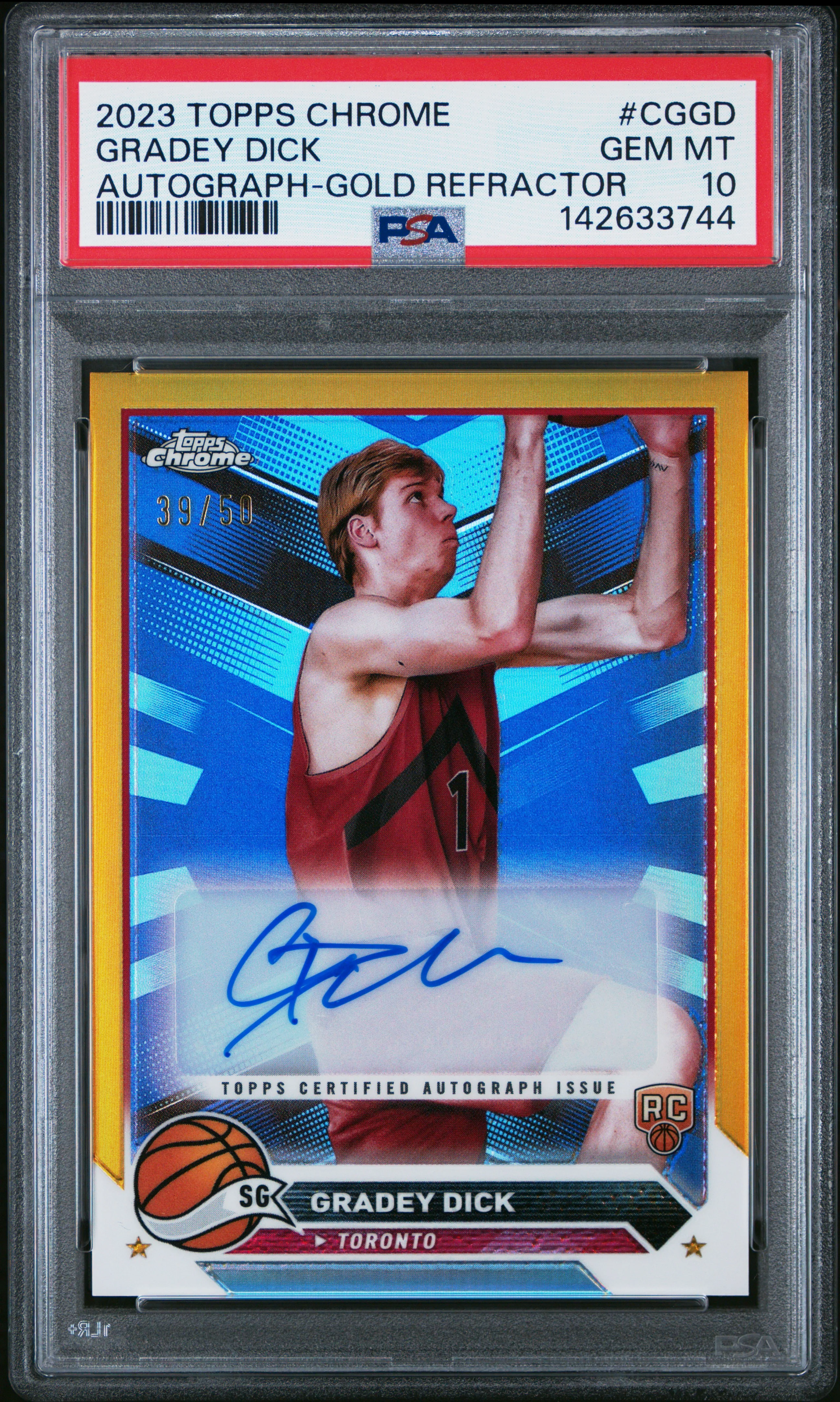 GRADEY DICK | 2023 TOPPS CHROME TOPPS CHROME AUTOGRAPHS CGGD | AUTOGRAPH-GOLD REFRACTOR | PSA GEM MT 10