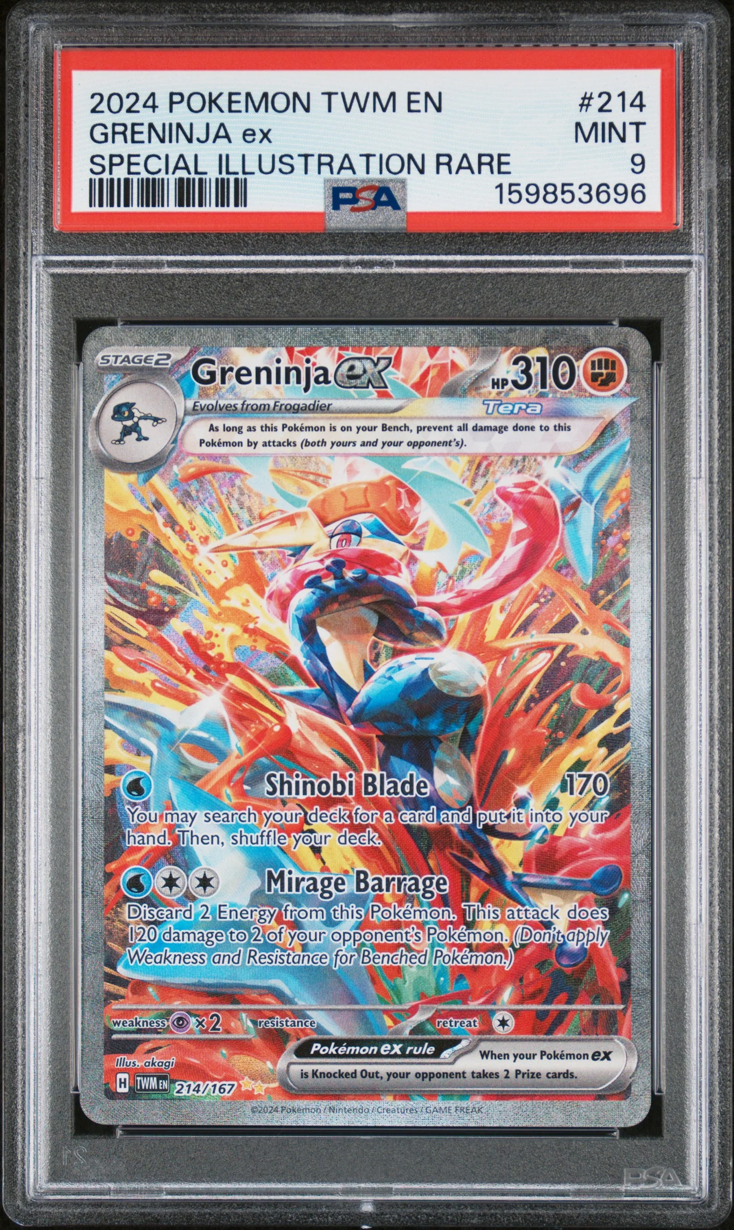GRENINJA ex | 2024 POKEMON TWM EN-TWILIGHT MASQUERADE 214 | SPECIAL ILLUSTRATION RARE | PSA MINT 9