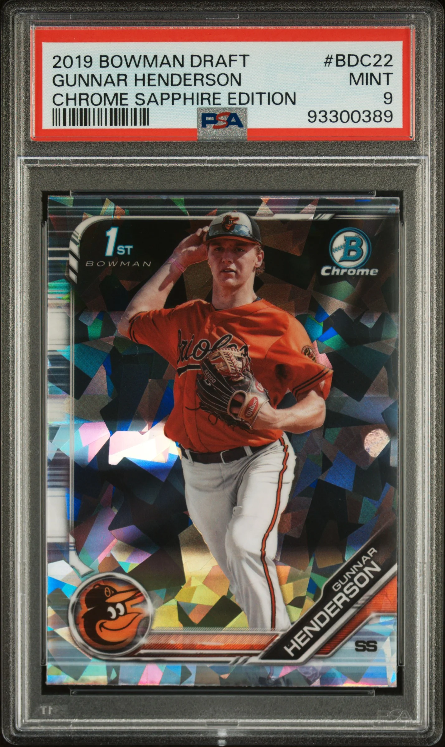 GUNNAR HENDERSON | 2019 BOWMAN DRAFT CHROME SAPPHIRE EDITION BDC22 | CHROME SAPPHIRE EDITION | PSA MINT 9