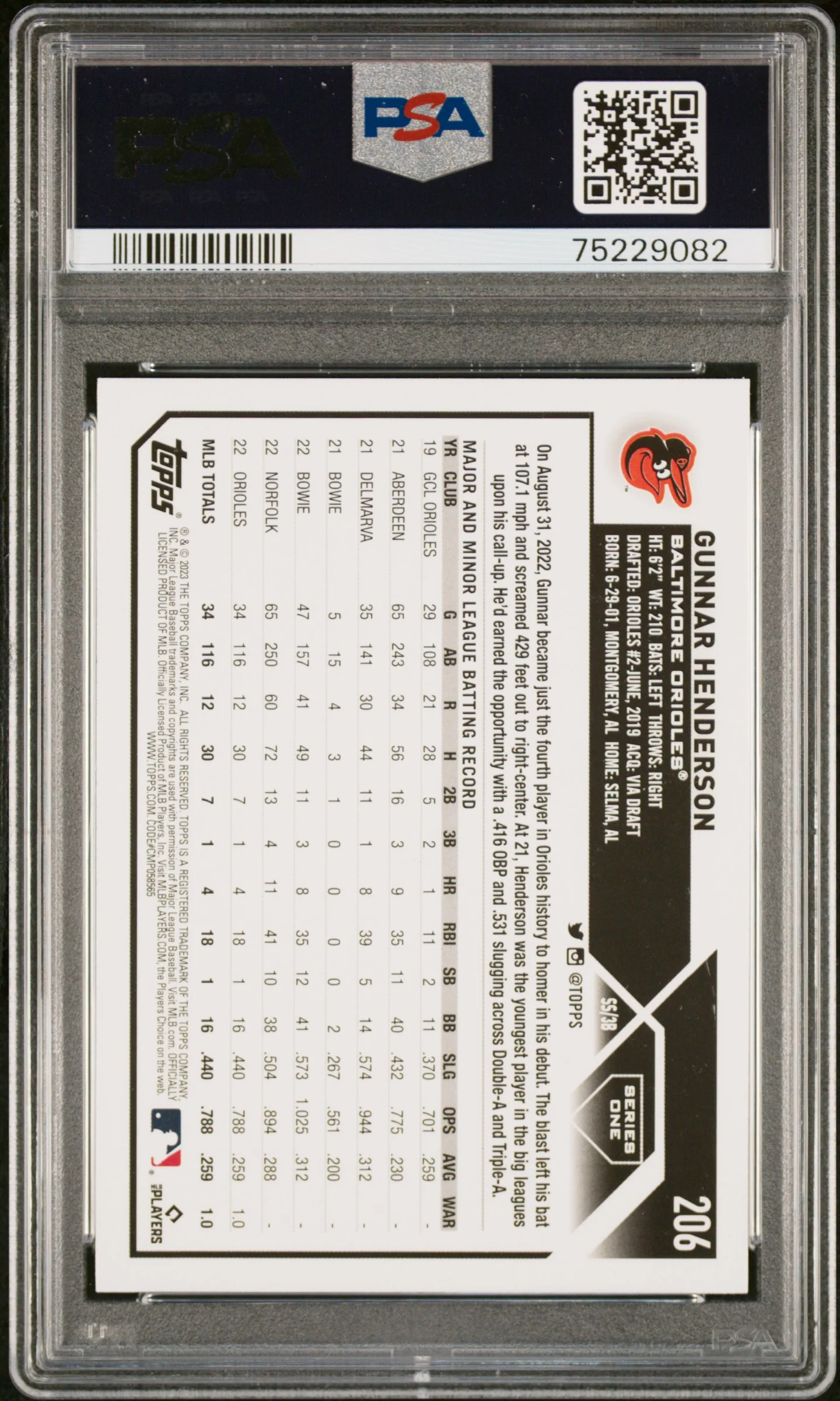 GUNNAR HENDERSON | 2023 TOPPS 206 | PSA GEM MT 10 - Image 2