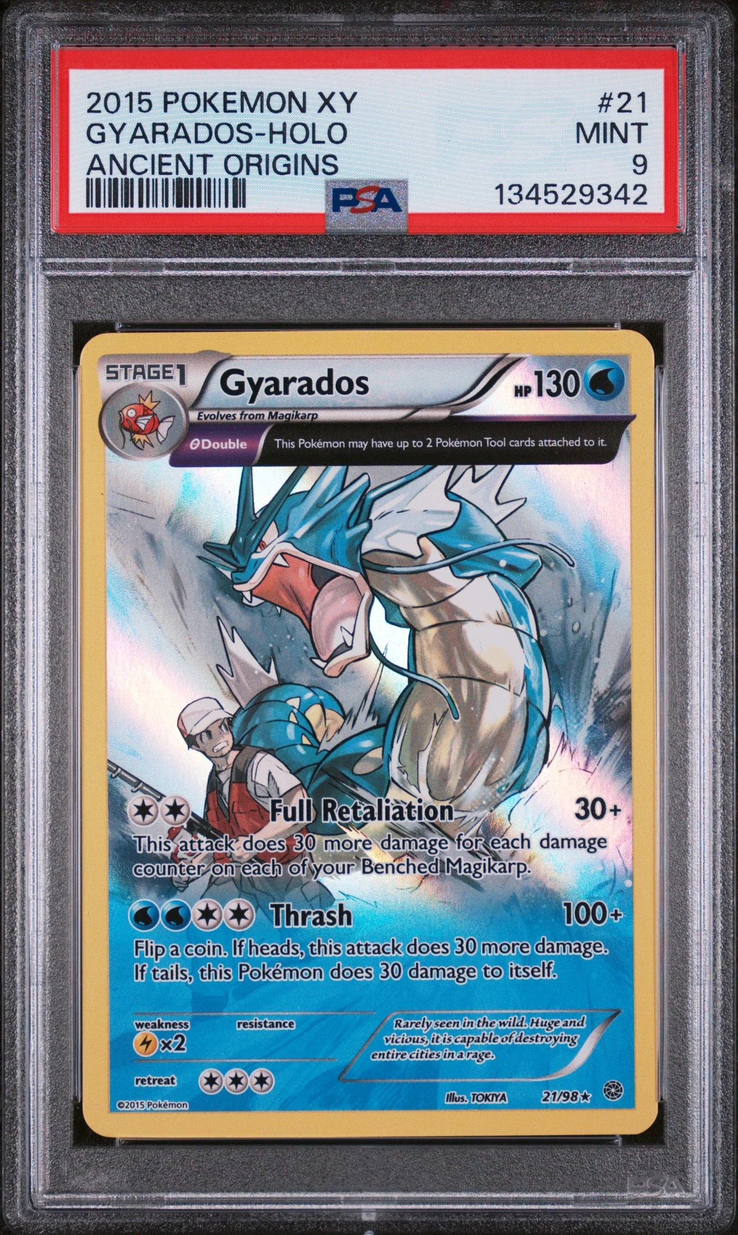 GYARADOS-HOLO | 2015 POKEMON XY ANCIENT ORIGINS 21 | ANCIENT ORIGINS | PSA MINT 9