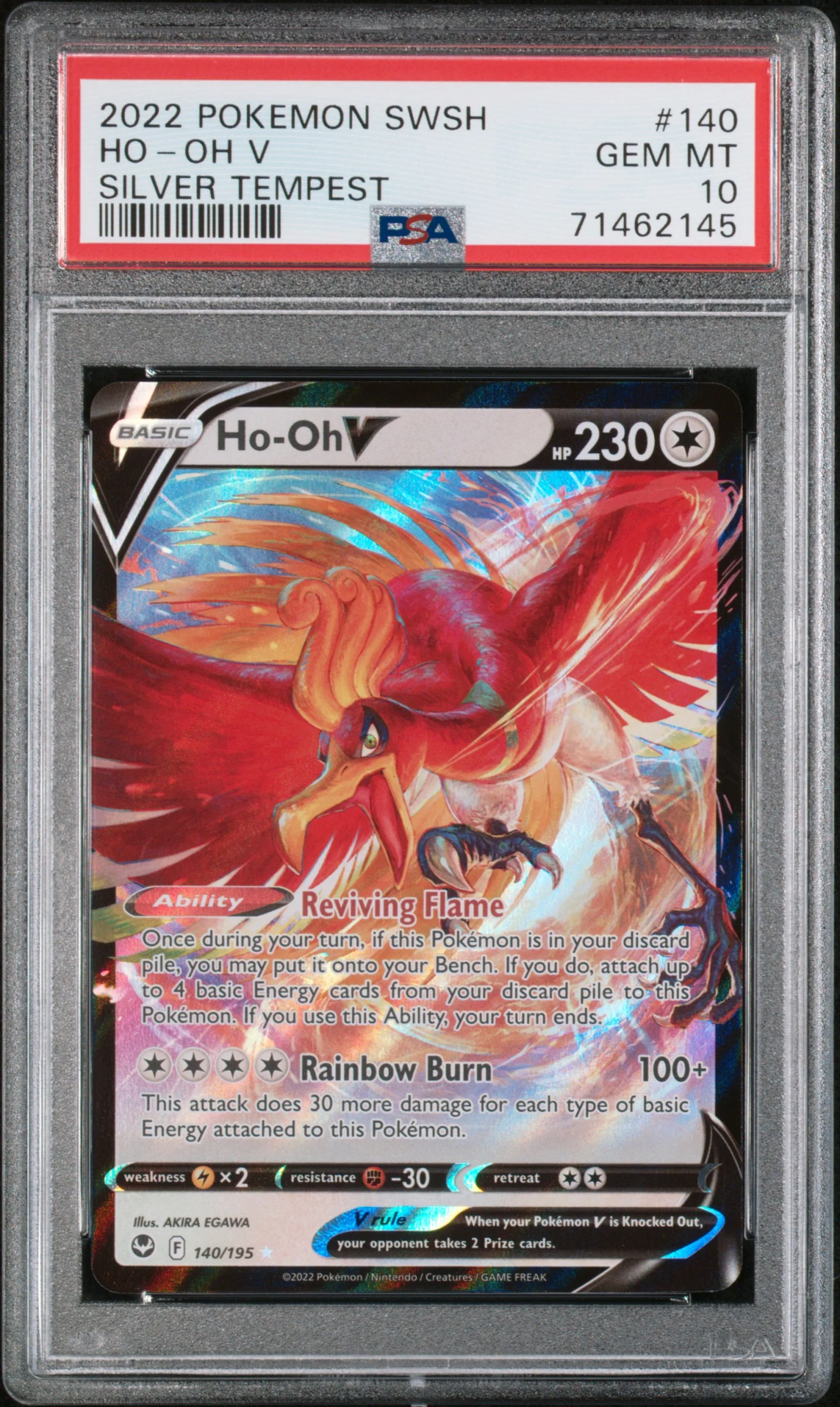 HO-OH V | 2022 POKEMON SWORD & SHIELD SILVER TEMPEST 140 | SILVER TEMPEST | PSA GEM MT 10