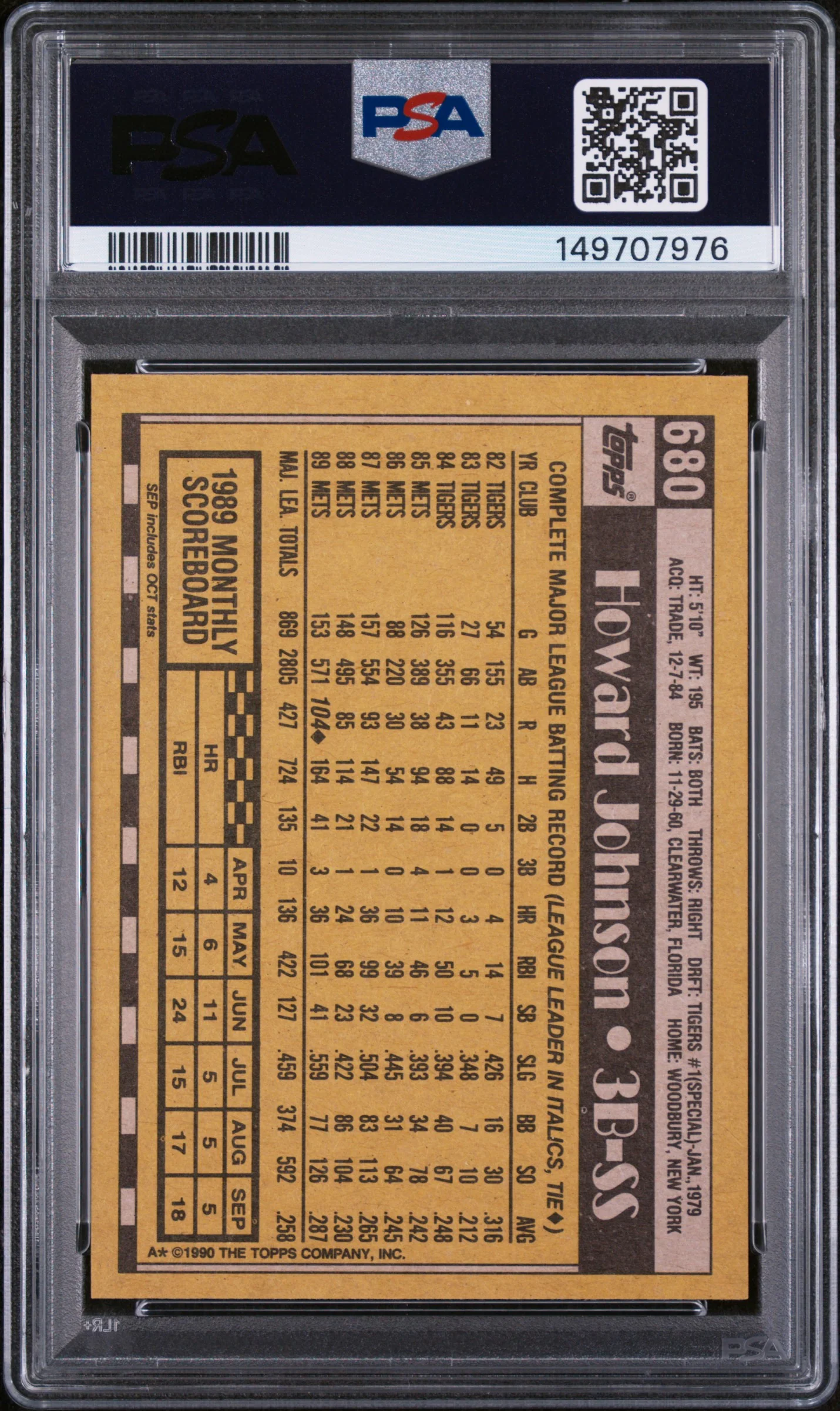 HOWARD JOHNSON | 1990 TOPPS 680 | PSA NM-MT 8 - Image 2