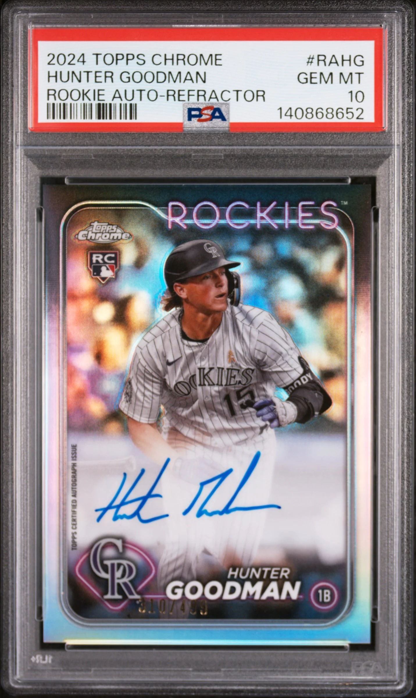 HUNTER GOODMAN | 2024 TOPPS CHROME ROOKIE AUTOGRAPHS RAHG | ROOKIE AUTO-REFRACTOR | PSA GEM MT 10