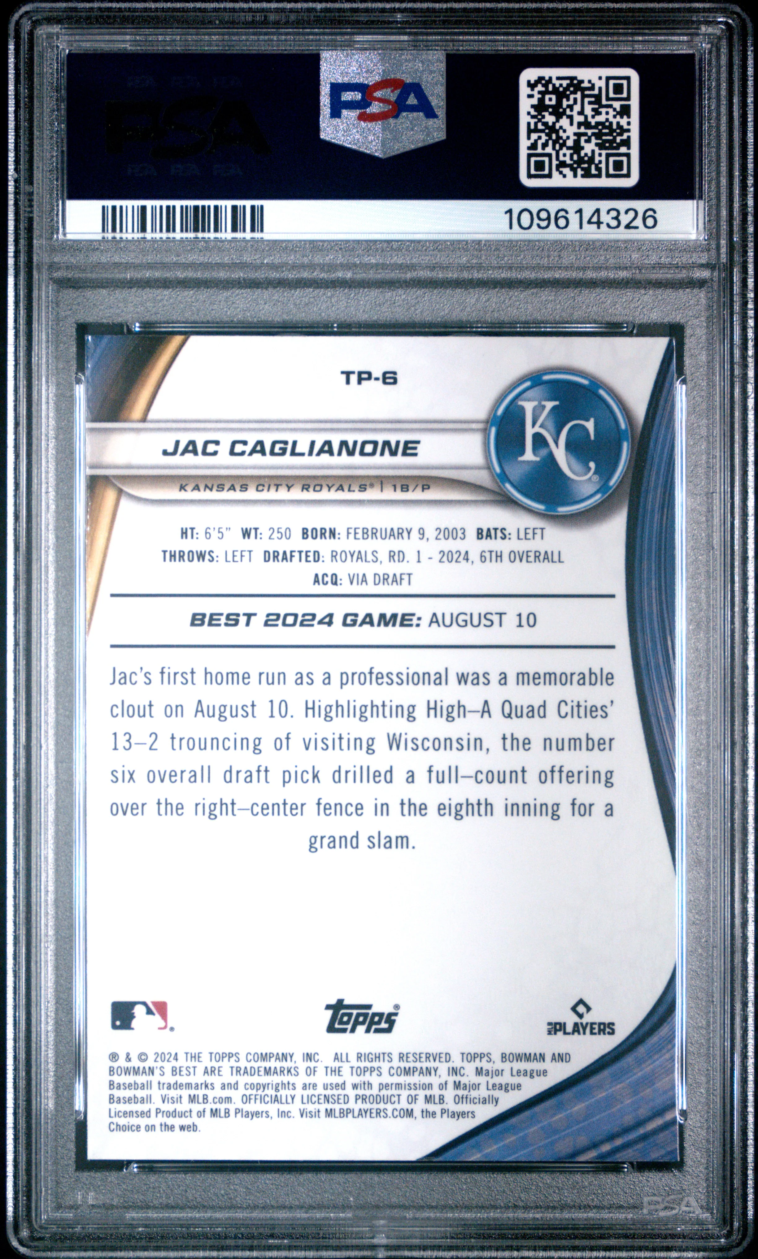 JAC CAGLIANONE | 2024 BOWMAN'S BEST TOP PROSPECTS TP6 | PSA GEM MT 10 - Image 2