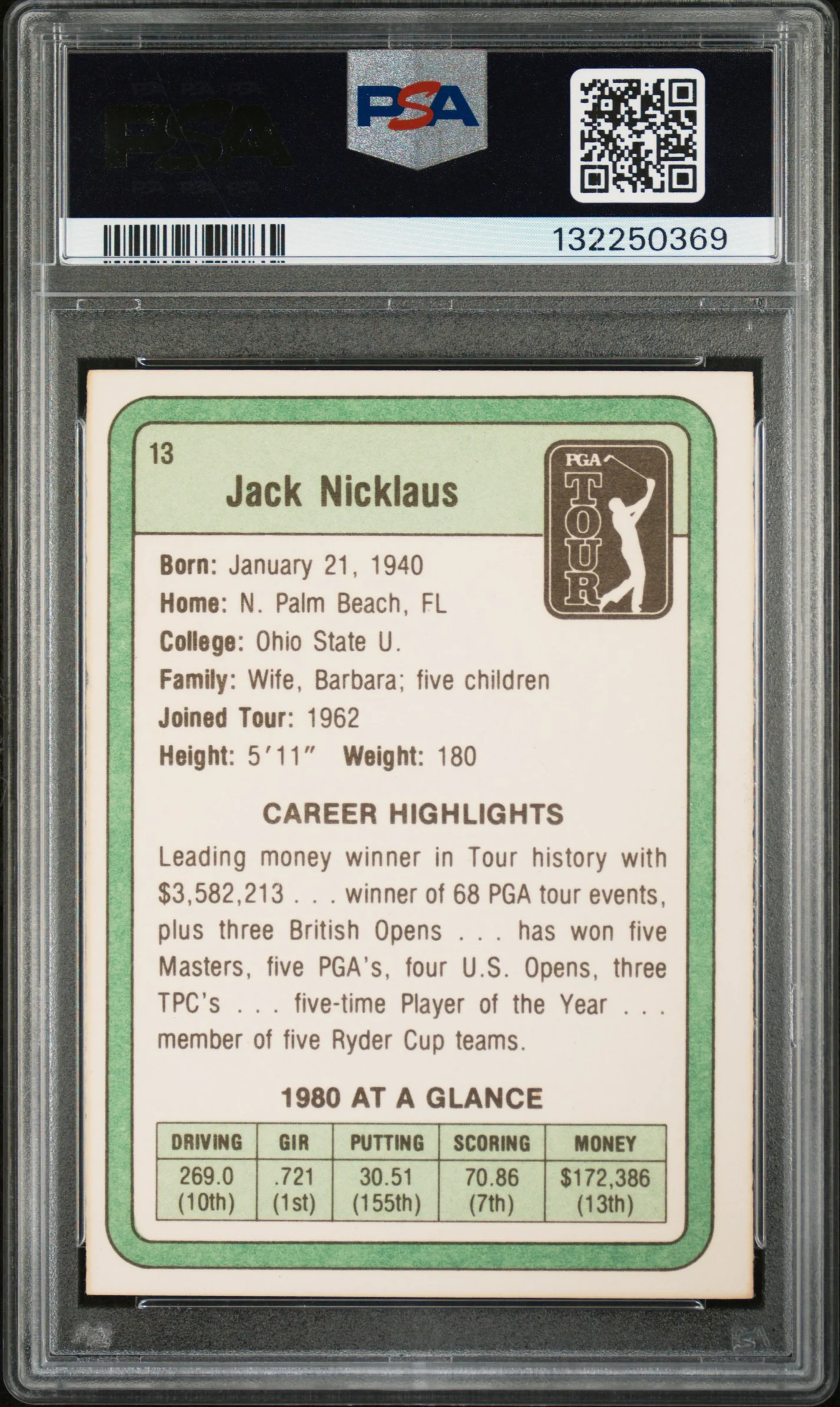 JACK NICKLAUS | 1981 DONRUSS GOLF 13 | PSA N0: AUTHENTIC - Image 2