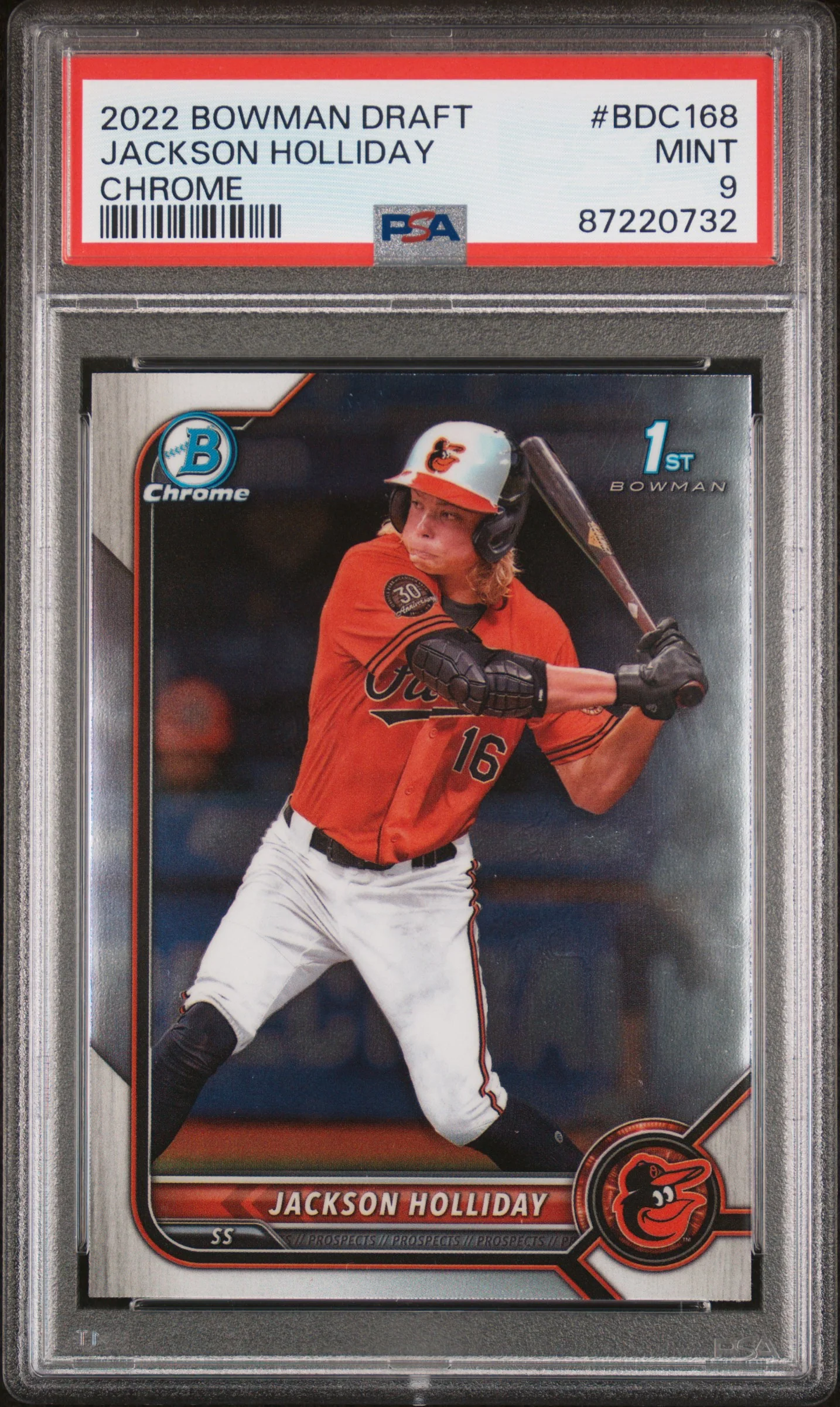 JACKSON HOLLIDAY | 2022 BOWMAN DRAFT BDC168 | CHROME | PSA MINT 9