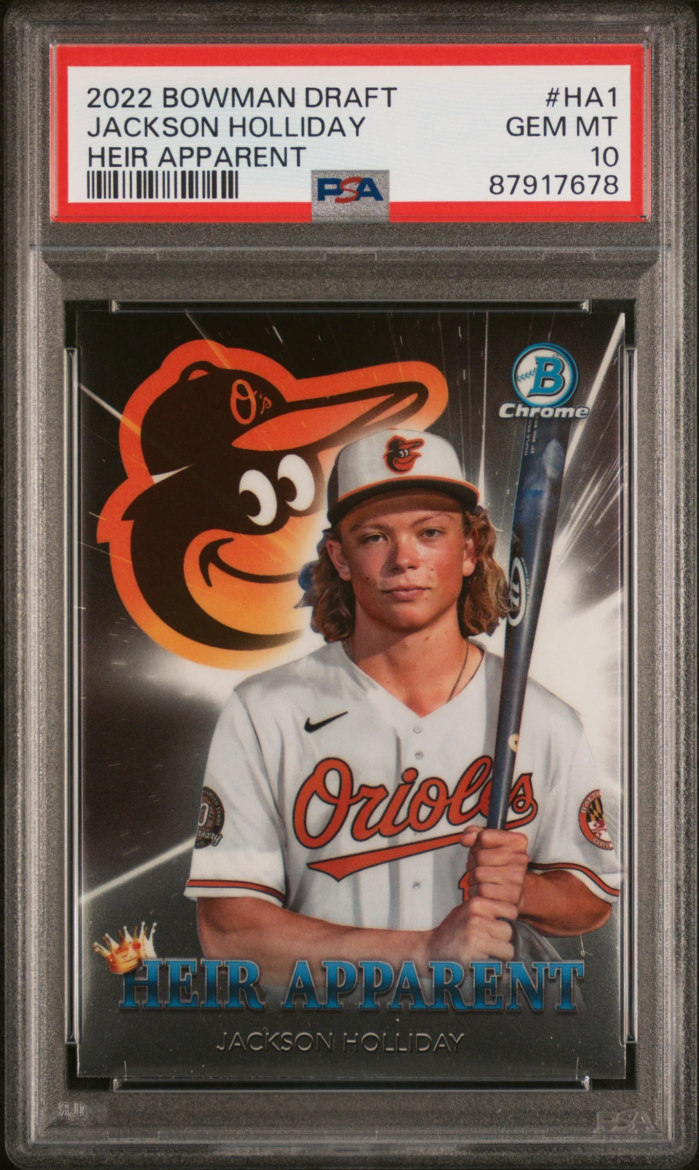 JACKSON HOLLIDAY | 2022 BOWMAN DRAFT HEIR APPARENT HA1 | HEIR APPARENT | PSA GEM MT 10