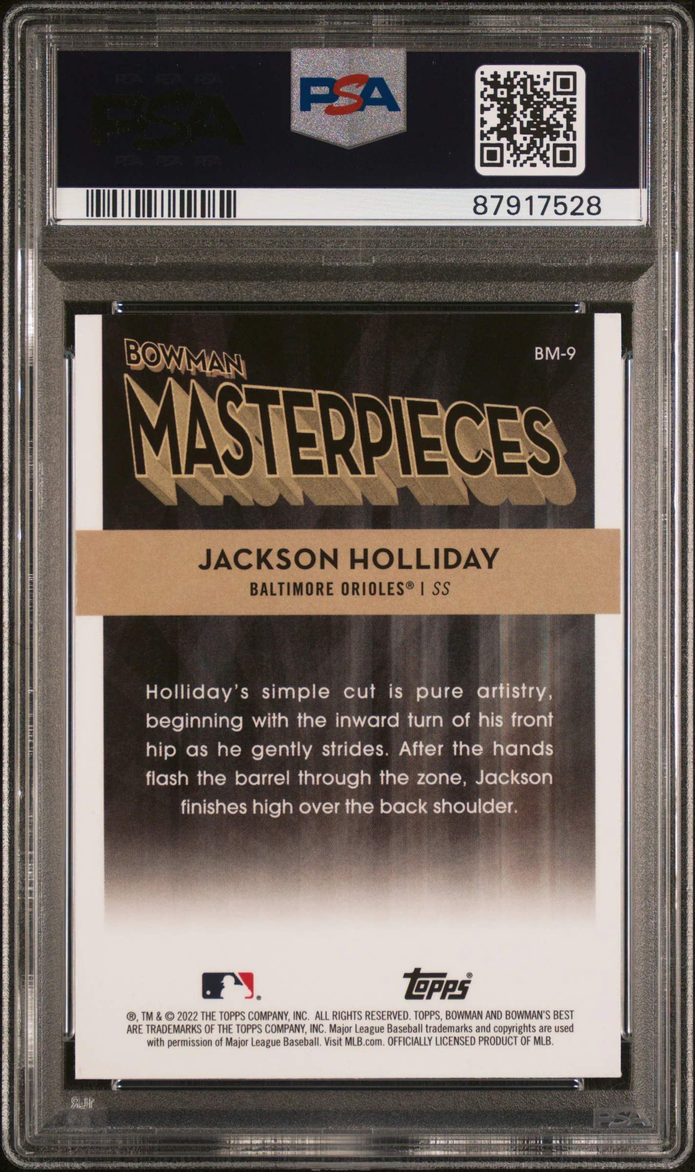 JACKSON HOLLIDAY | 2022 BOWMAN'S BEST BOWMAN MASTERPIECES BM9 | MASTERPIECES-ATOMIC REF | PSA GEM MT 10 - Image 2