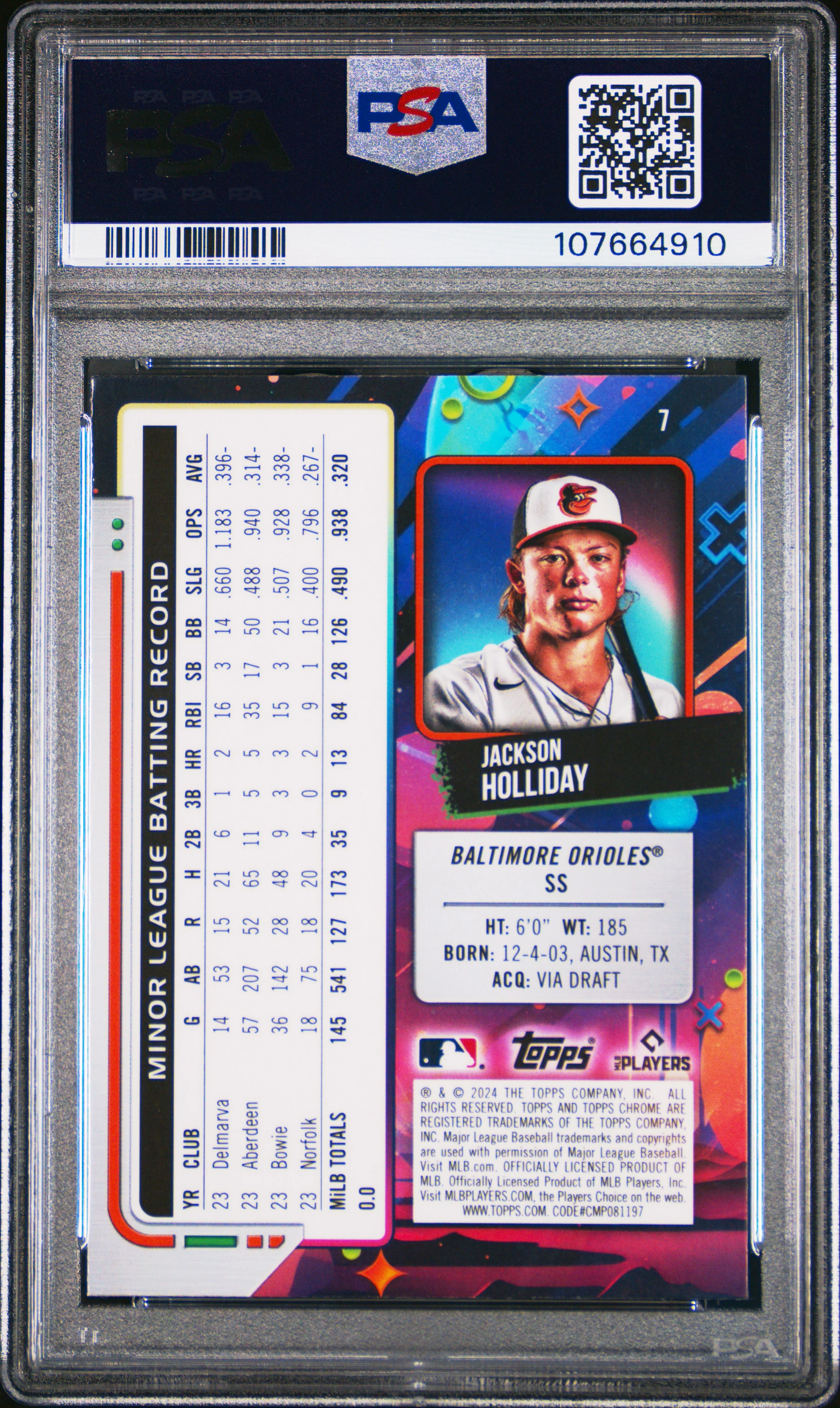 JACKSON HOLLIDAY | 2024 TOPPS COSMIC CHROME 7 | PSA GEM MT 10 - Image 2