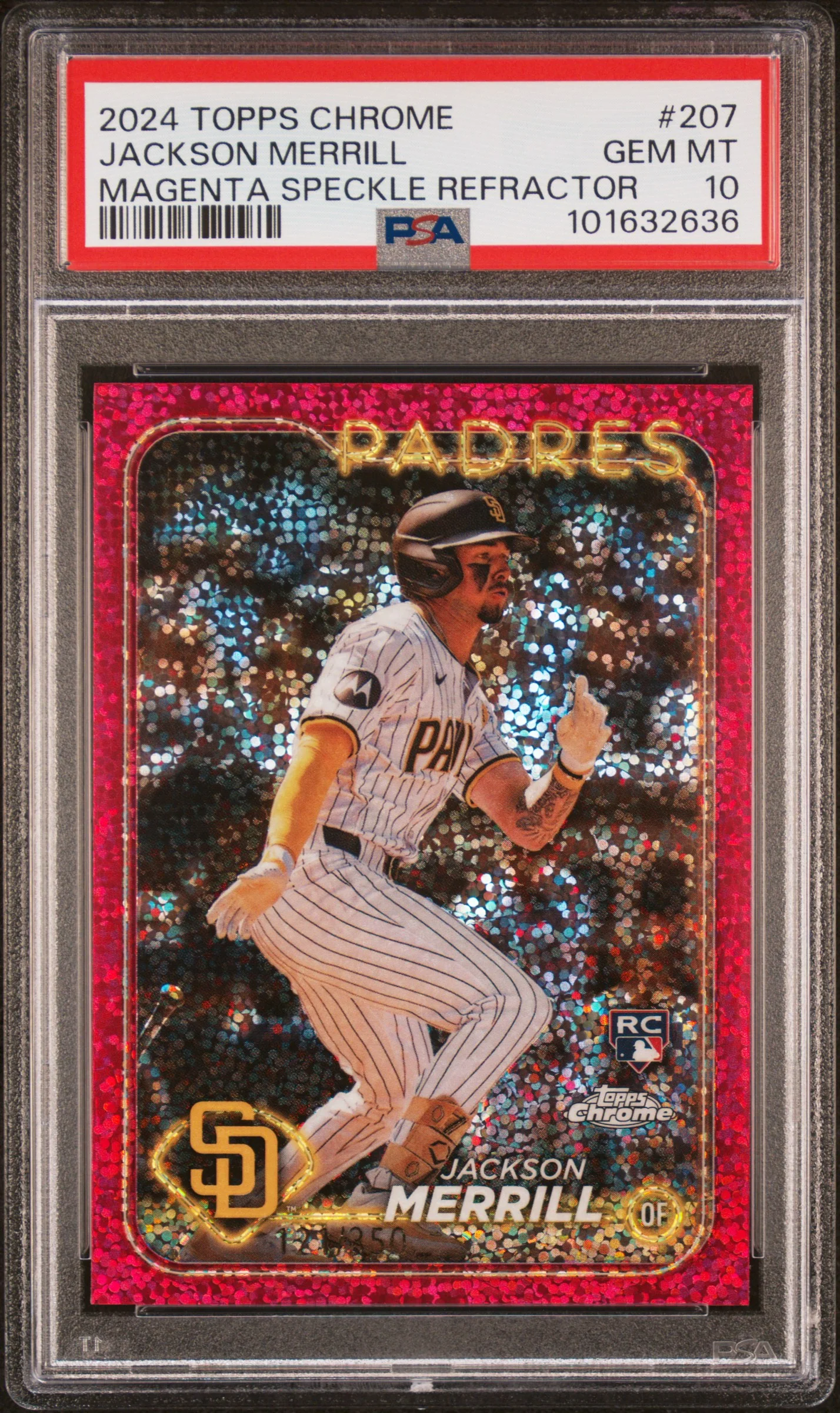 JACKSON MERRILL | 2024 TOPPS CHROME 207 | MAGENTA SPECKLE REFRACTOR | PSA GEM MT 10
