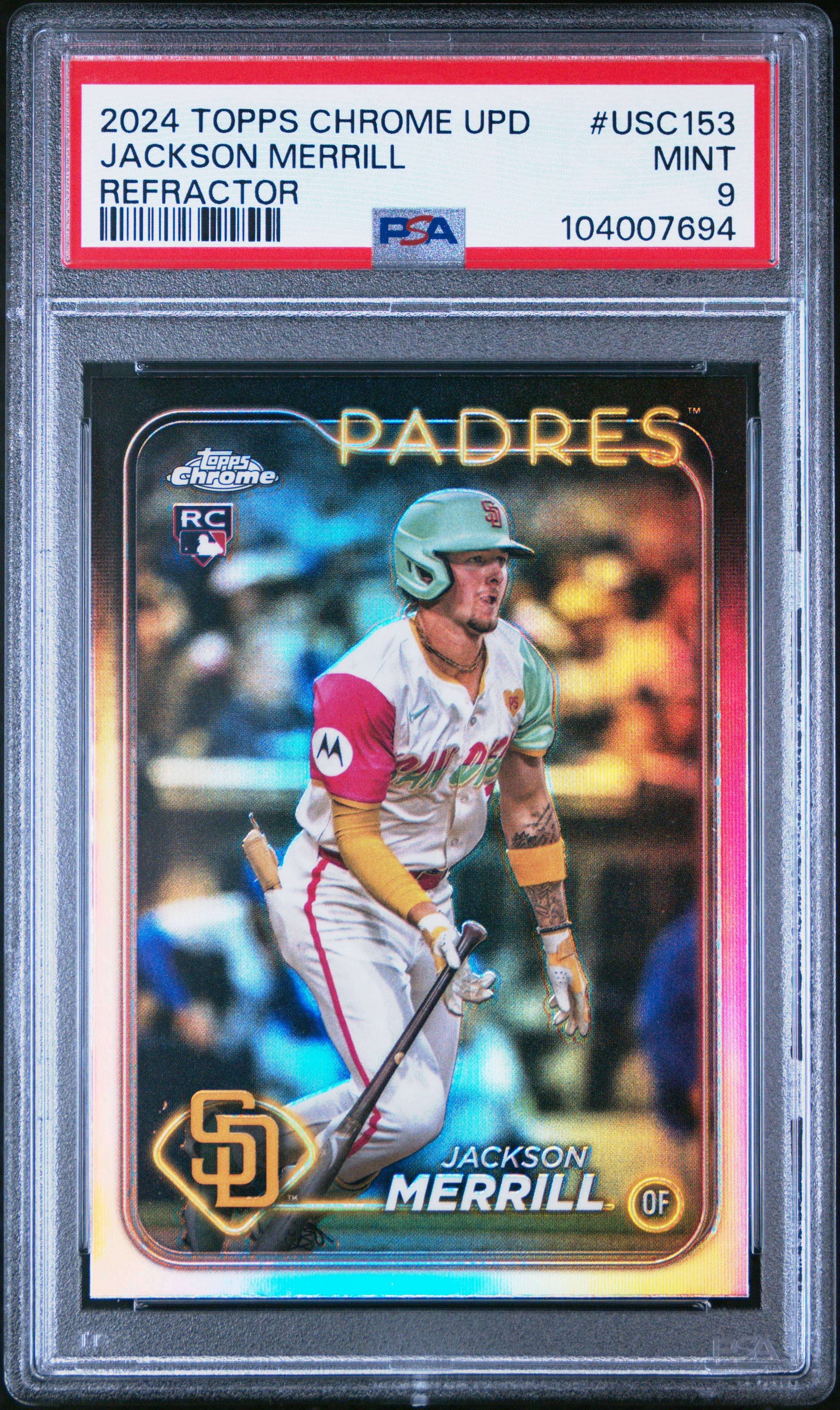 JACKSON MERRILL | 2024 TOPPS CHROME UPDATE USC153 | REFRACTOR | PSA MINT 9