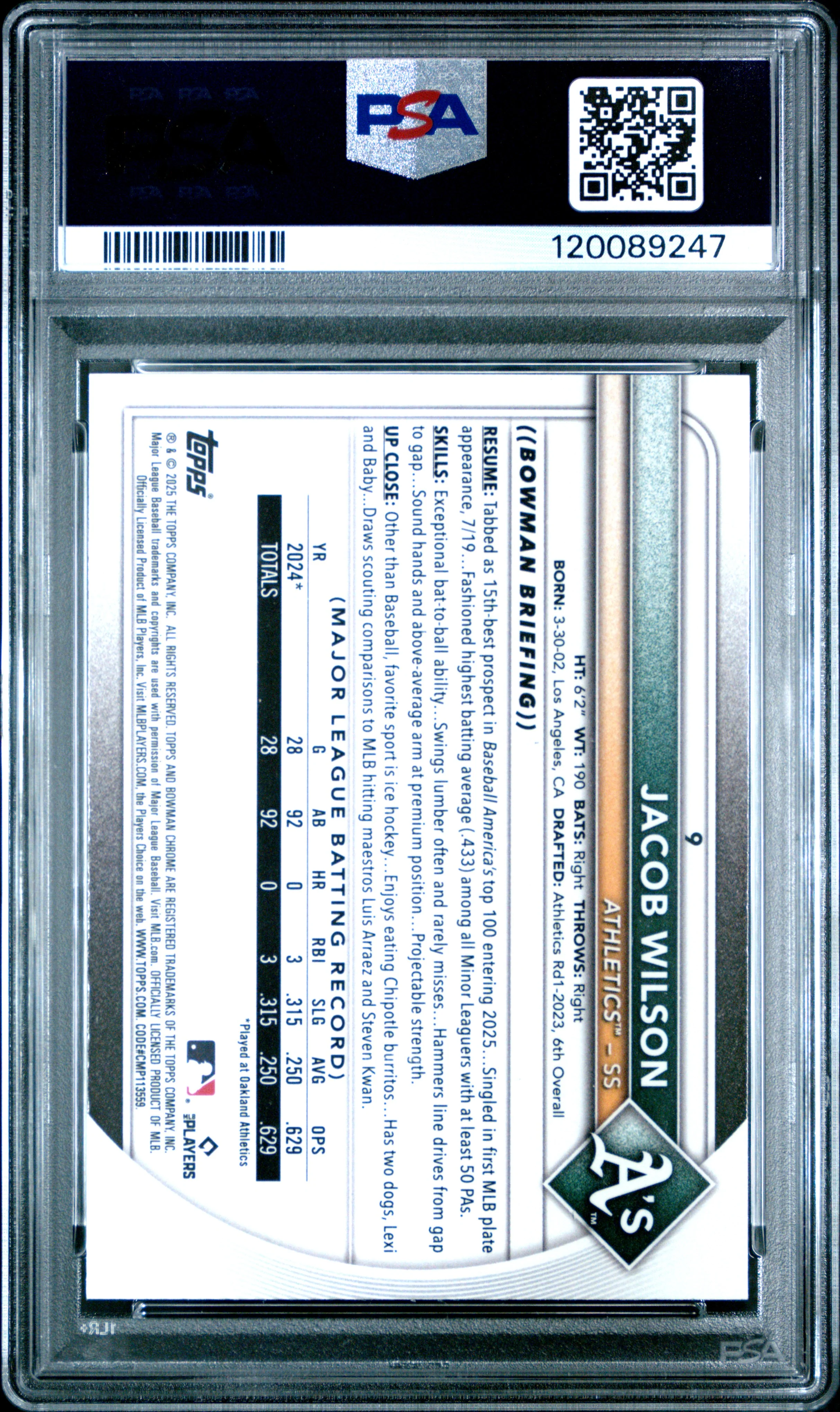 JACOB WILSON | 2025 BOWMAN 9 | RED ROOKIE REDEMPTION | PSA GEM MT 10 - Image 2