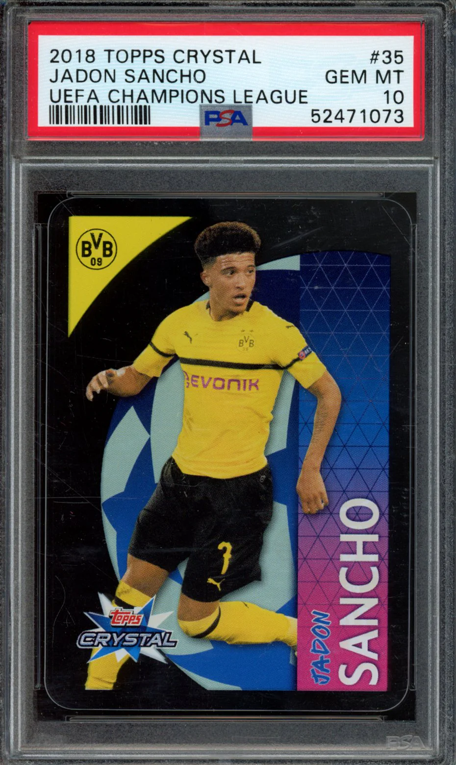 JADON SANCHO | 2018 TOPPS CRYSTAL UEFA CHAMPIONS LEAGUE | PSA GEM MT 10