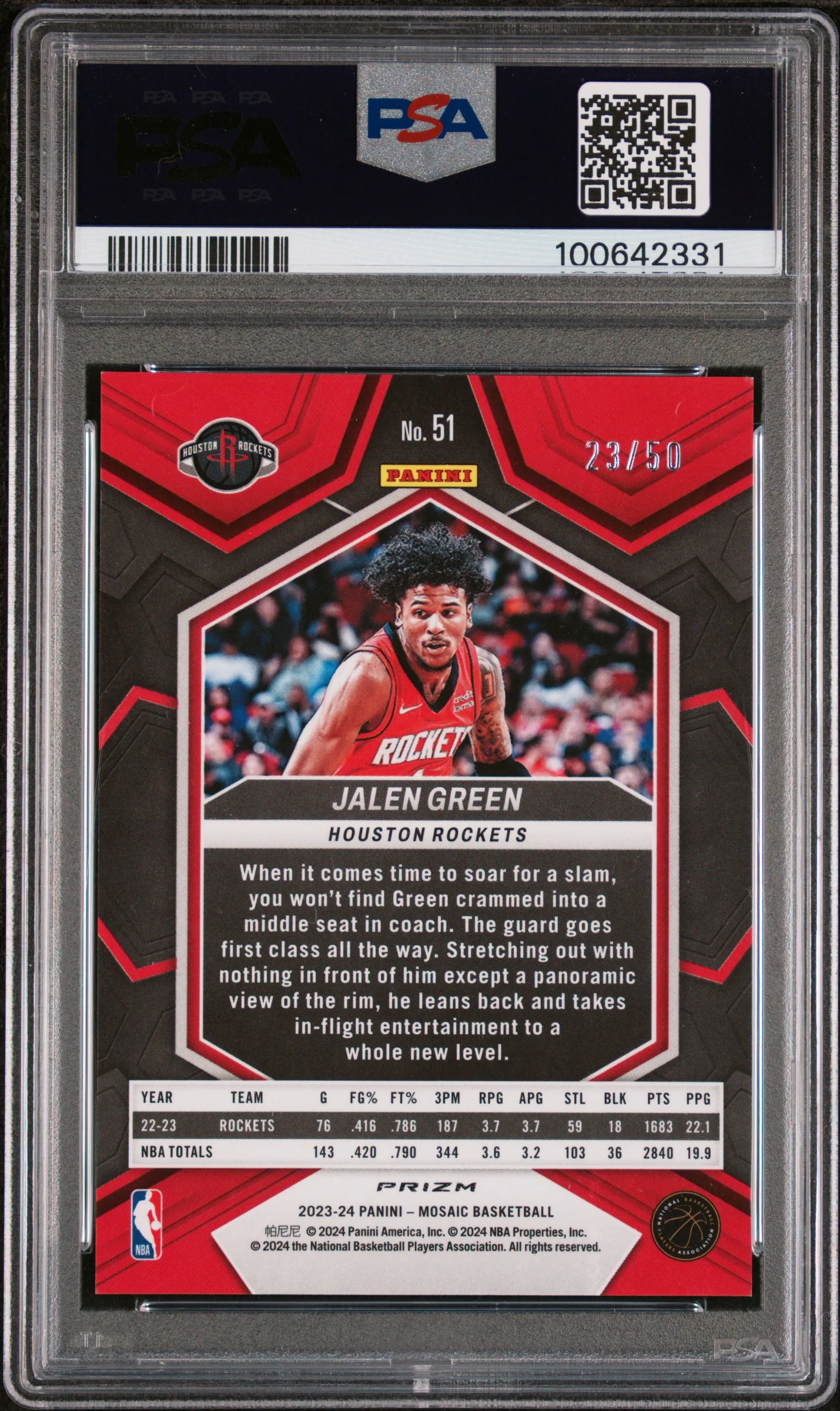 JALEN GREEN | 2023 PANINI MOSAIC 51 | PURPLE FAST BREAK | PSA GEM MT 10 - Image 2
