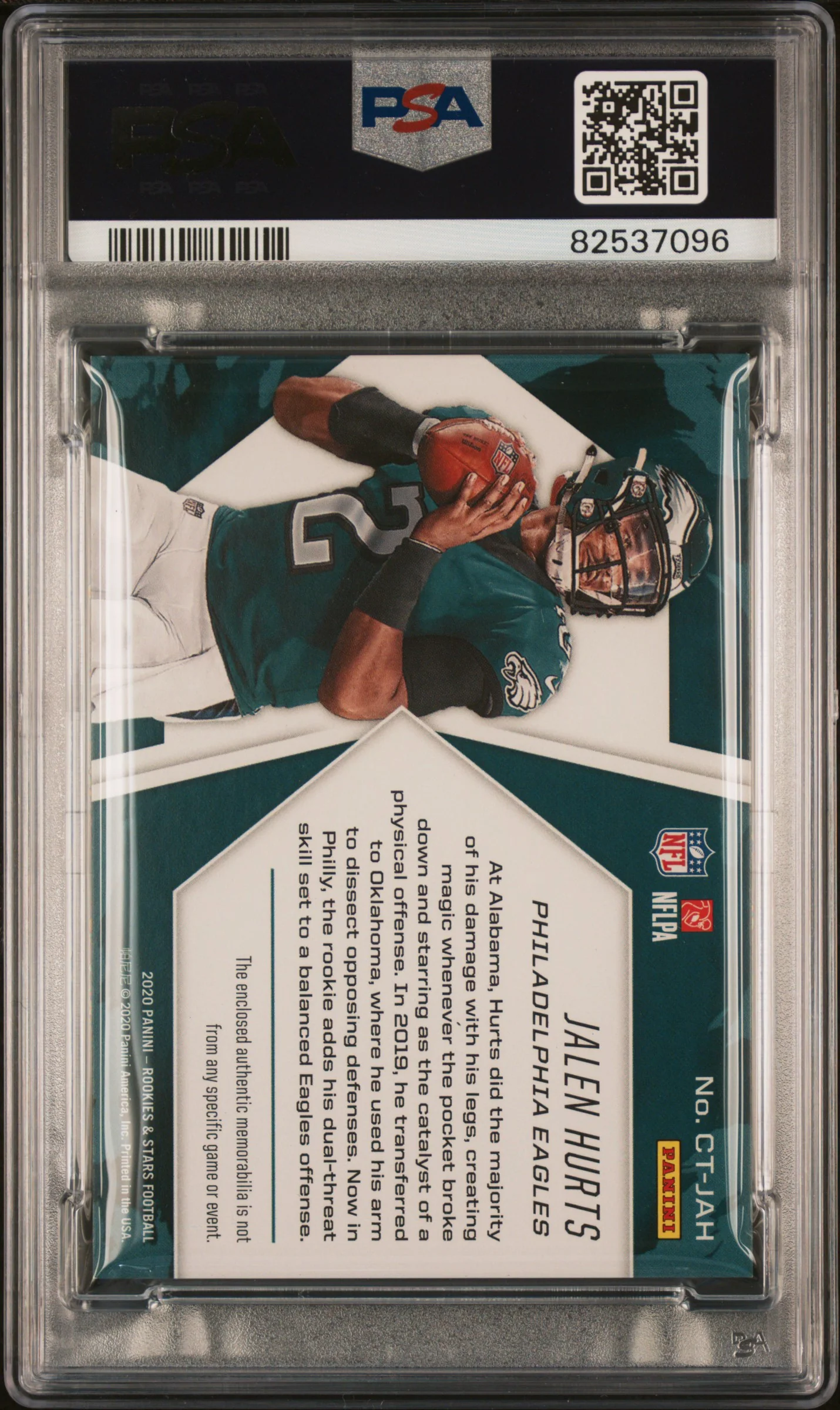 JALEN HURTS | 2020 PANINI ROOKIES & STARS CROSS TRAINING RELICS CTJAH | CROSS TRAINING RELICS | PSA NM 7 - Image 2