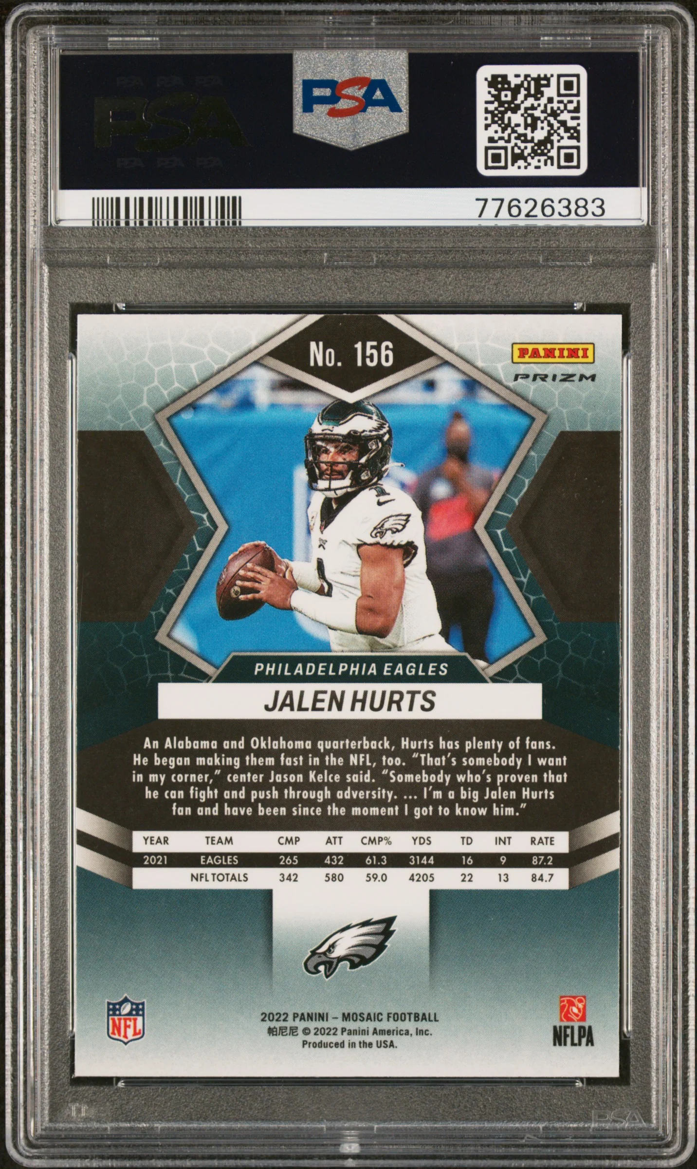 JALEN HURTS | 2022 PANINI MOSAIC 156 | GREEN MOSAIC | PSA MINT 9 - Image 2