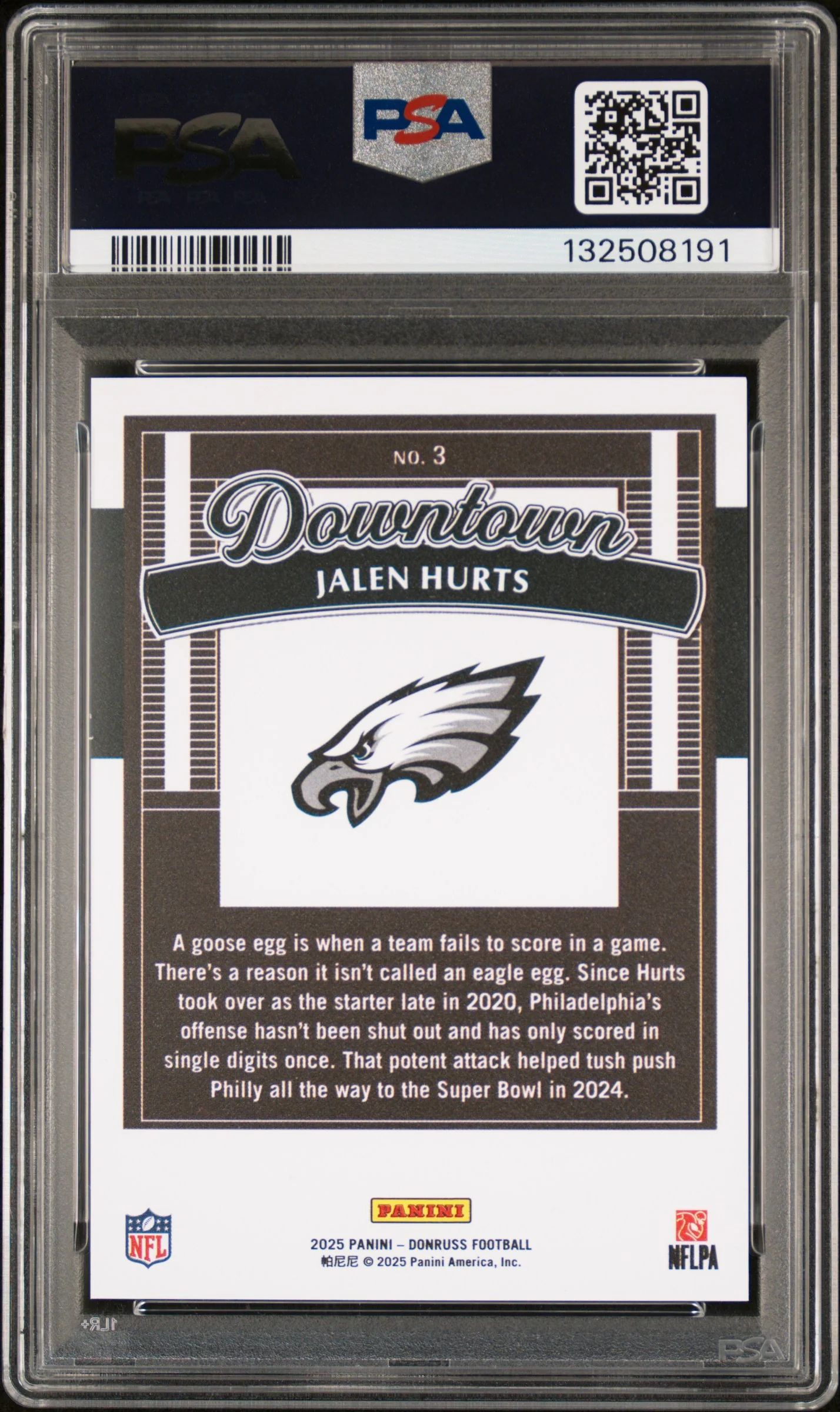 JALEN HURTS | 2025 PANINI DONRUSS DOWNTOWN HORIZONTAL 3 | PSA GEM MT 10 - Image 2