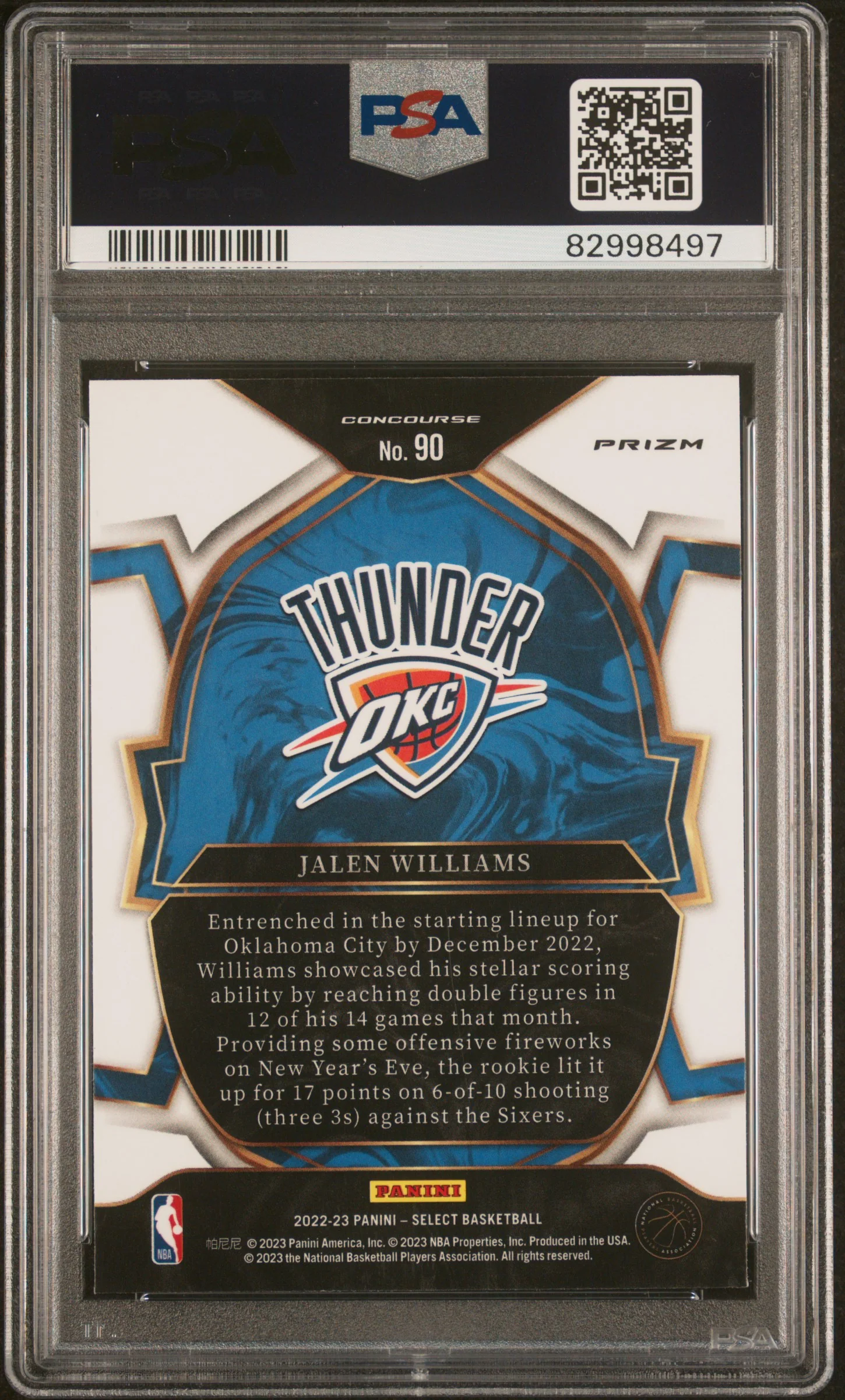JALEN WILLIAMS | 2022 PANINI SELECT 90 | BLUE CRACKED ICE | PSA GEM MT 10 - Image 2