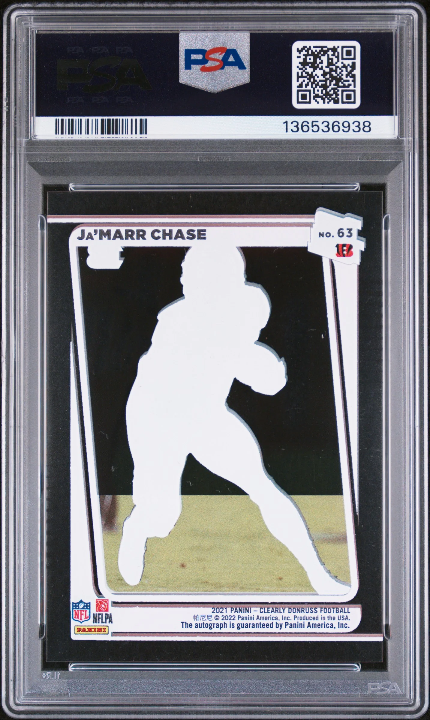 Ja'MARR CHASE | 2021 PANINI CLEARLY DONRUSS 63 | RATED ROOKIE AUTO | PSA GEM MT 10 - Image 2