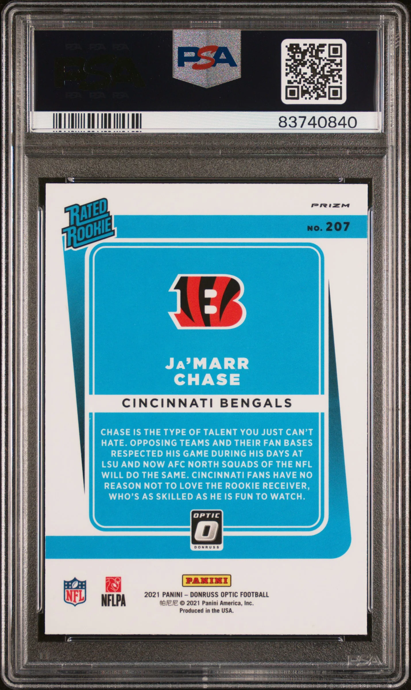 Ja'MARR CHASE | 2021 PANINI DONRUSS OPTIC 207 | HOLO | PSA MINT 9 - Image 2