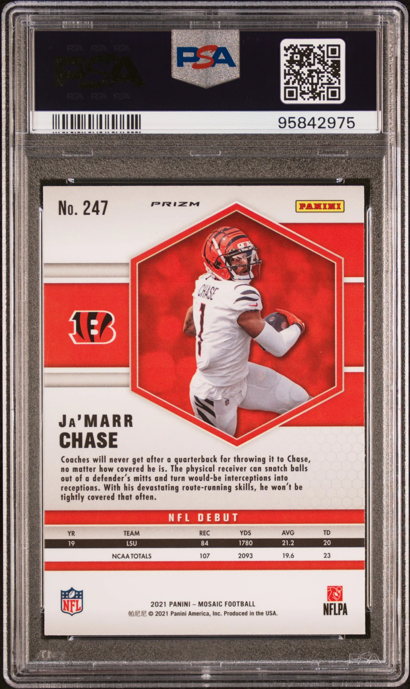 Ja'MARR CHASE | 2021 PANINI MOSAIC 247 | WHITE SPARKLE | PSA GEM MT 10 - Image 2
