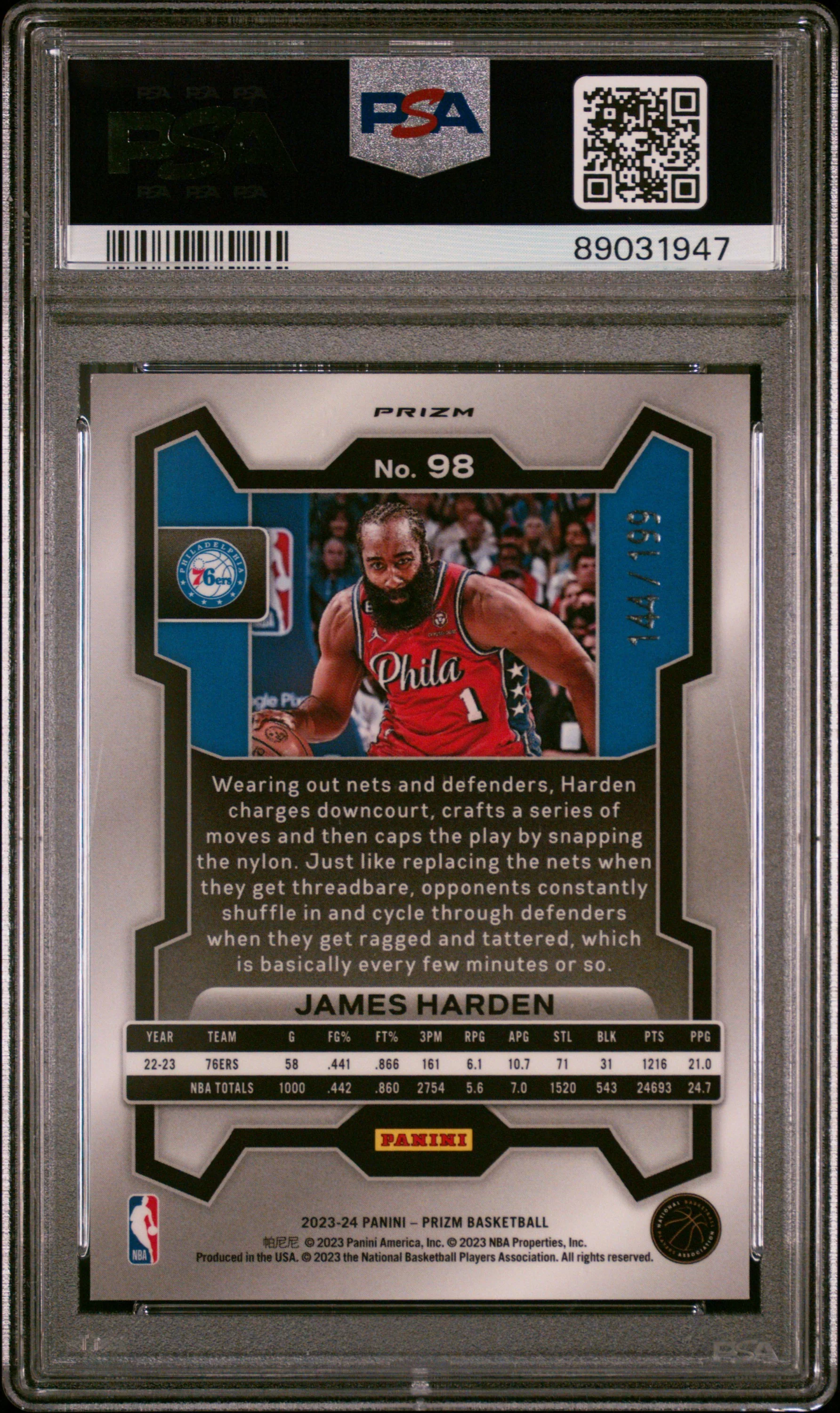 JAMES HARDEN | 2023 PANINI PRIZM 98 | BLUE PRIZM | PSA GEM MT 10 - Image 2