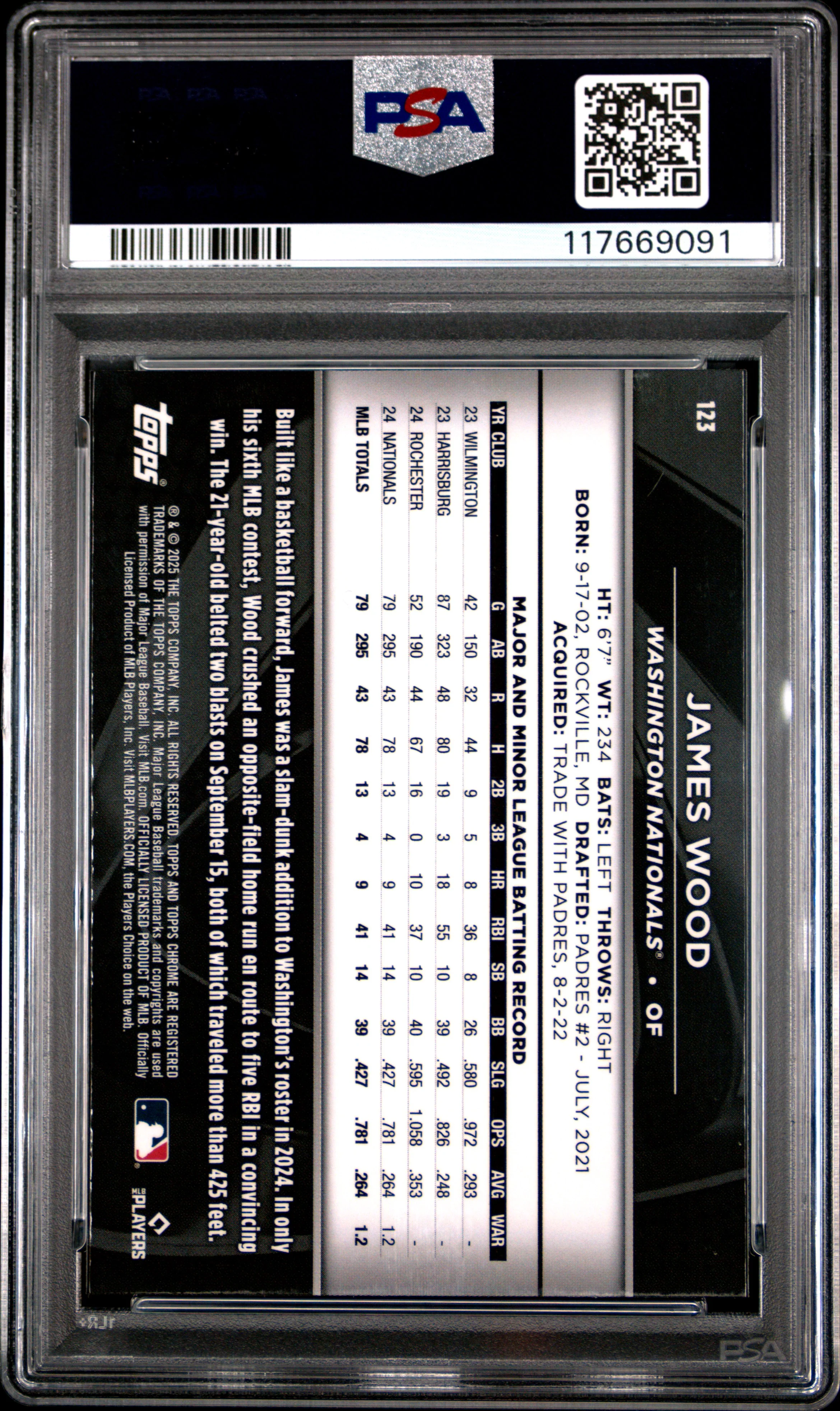 JAMES WOOD | 2025 TOPPS CHROME BLACK 123 | VARIATION | PSA GEM MT 10 - Image 2