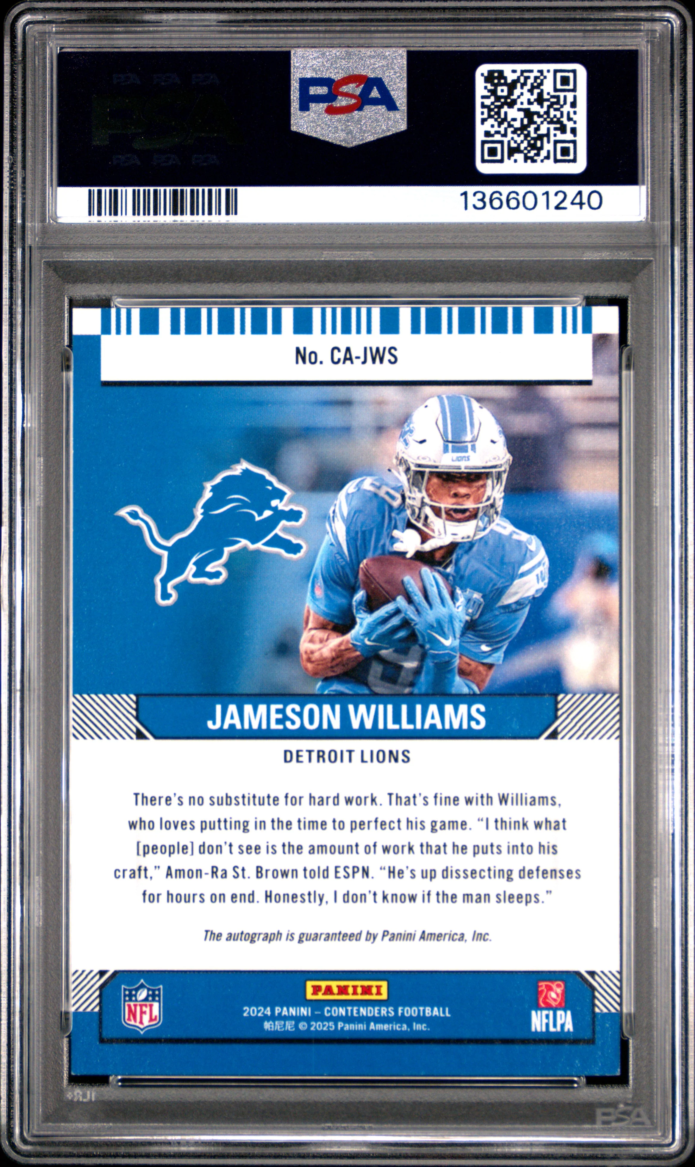 JAMESON WILLIAMS | 2024 PANINI CONTENDERS CONTENDERS AUTOGRAPHS CAJWS | PSA NM-MT 8 - Image 2