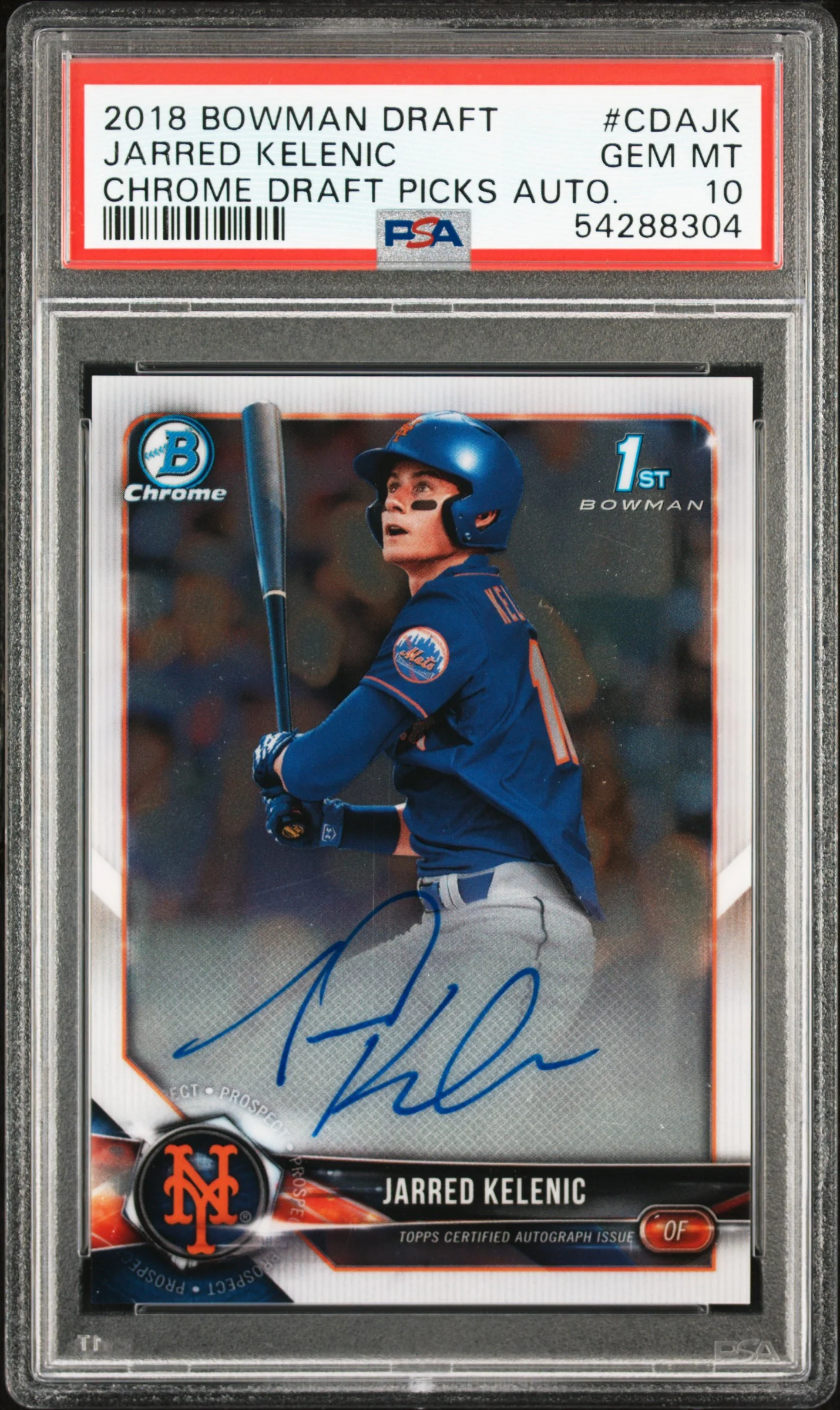 JARRED KELENIC | 2018 BOWMAN DRAFT CHROME DRAFT PICKS AUTOGRAPHS CDAJK | CHROME DRAFT PICKS AUTO. | PSA GEM MT 10