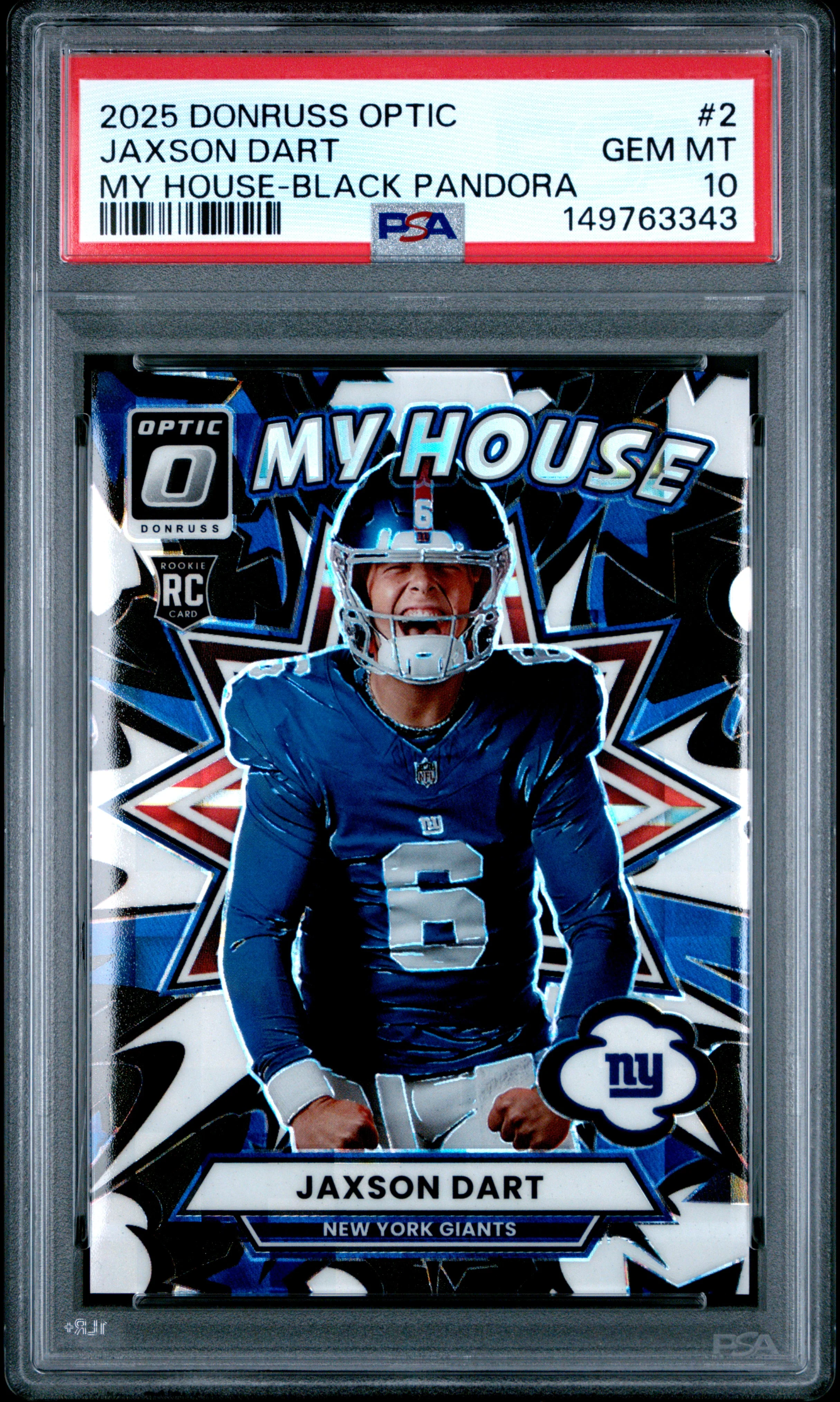 JAXSON DART | 2025 PANINI DONRUSS OPTIC MY HOUSE 2 | MY HOUSE-BLACK PANDORA | PSA GEM MT 10