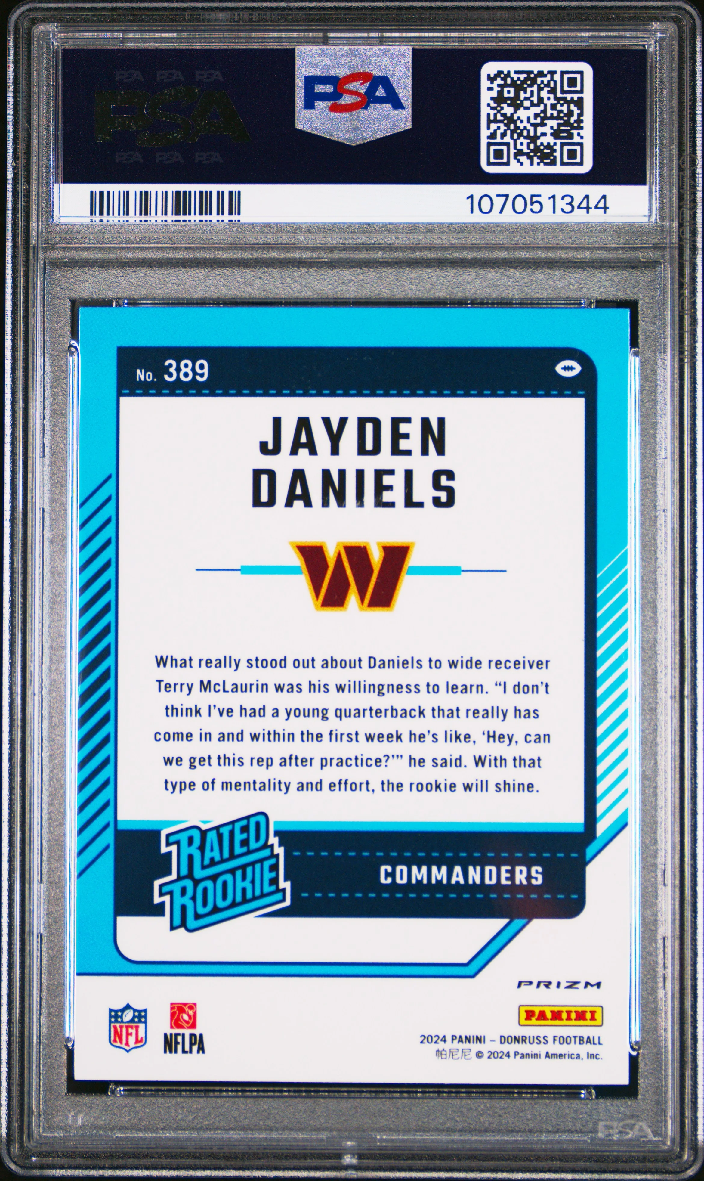 JAYDEN DANIELS | 2024 PANINI DONRUSS 389 | OPTIC PREVIEW-RED PANDORA | PSA GEM MT 10 - Image 2
