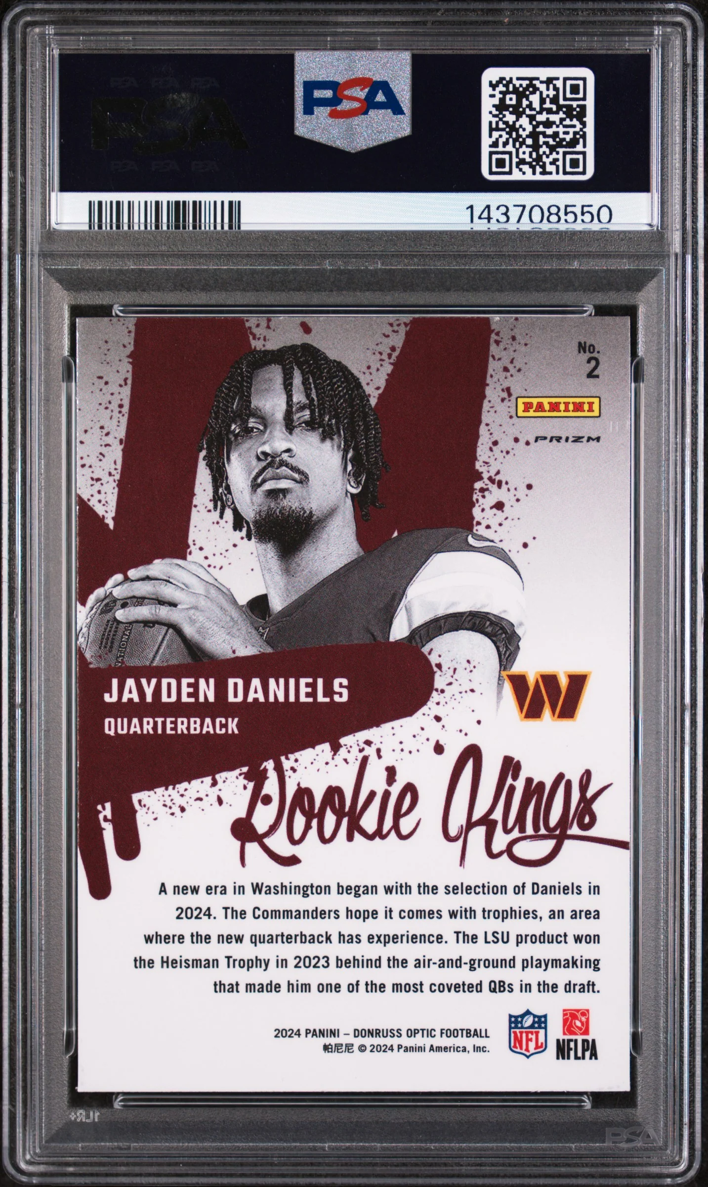 JAYDEN DANIELS | 2024 PANINI DONRUSS OPTIC ROOKIE KINGS 2 | PSA GEM MT 10 - Image 2