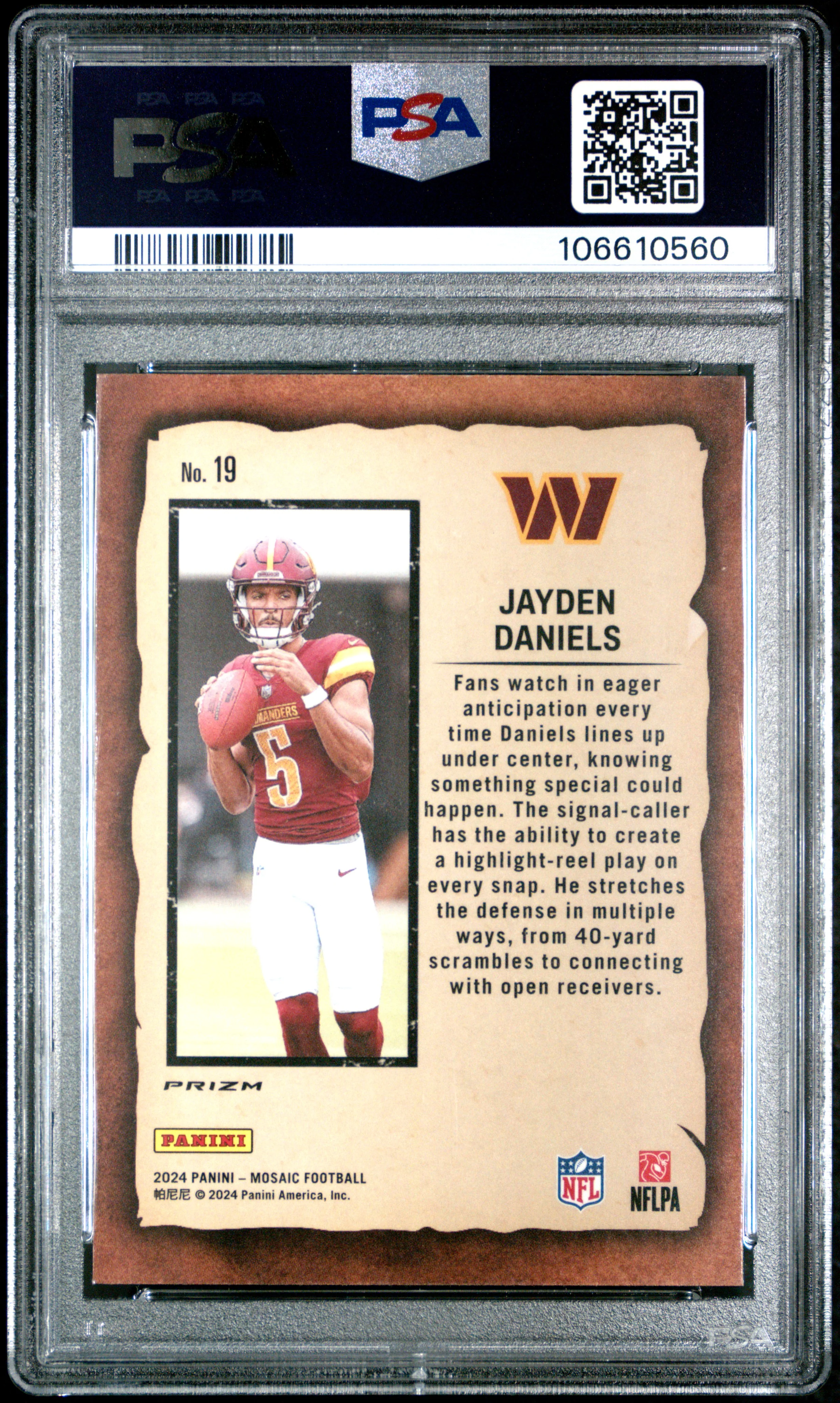 JAYDEN DANIELS | 2024 PANINI MOSAIC NOTORIETY 19 | NOTORIETY-MOSAIC | PSA GEM MT 10 - Image 2