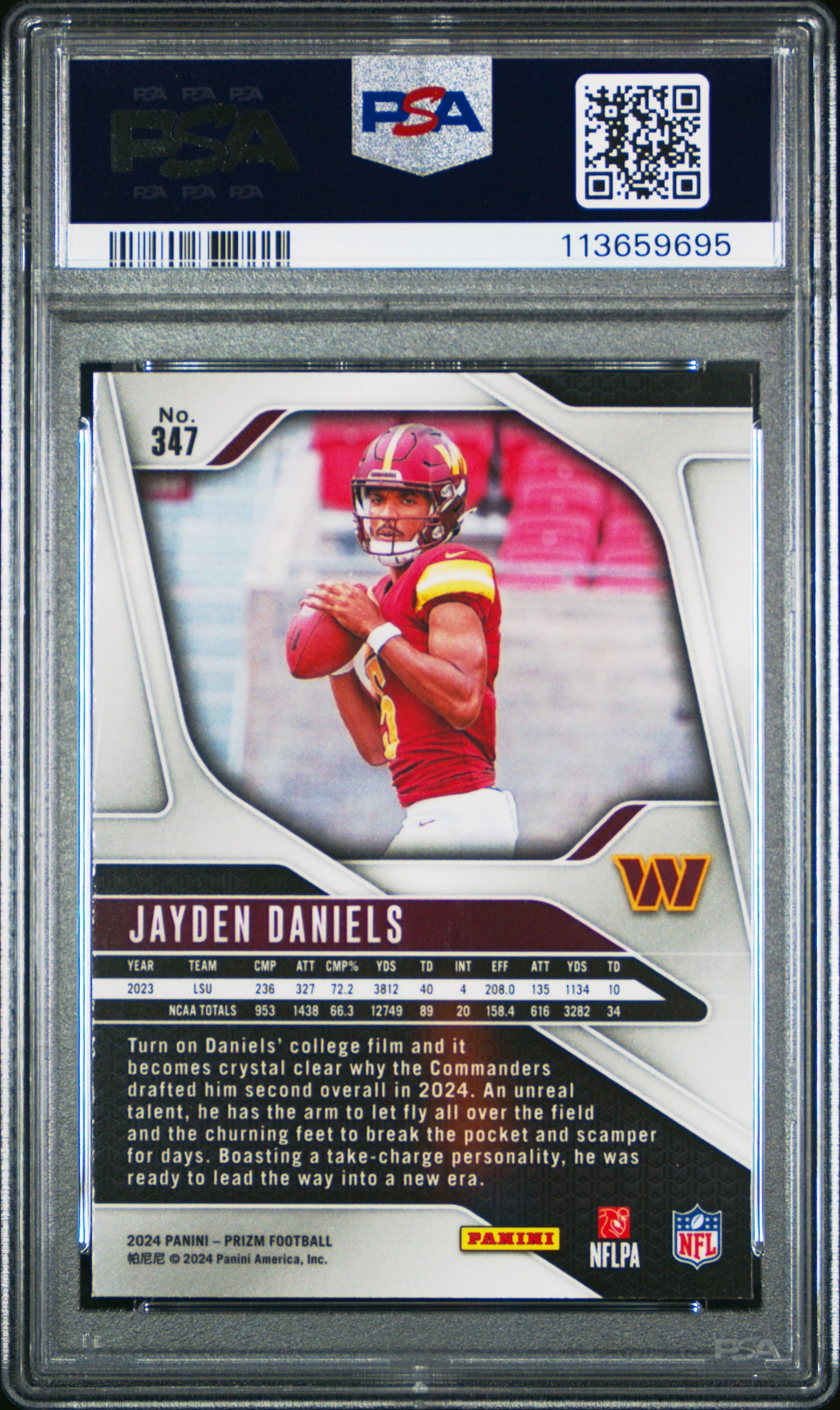 JAYDEN DANIELS | 2024 PANINI PRIZM 347 | PSA GEM MT 10 - Image 2