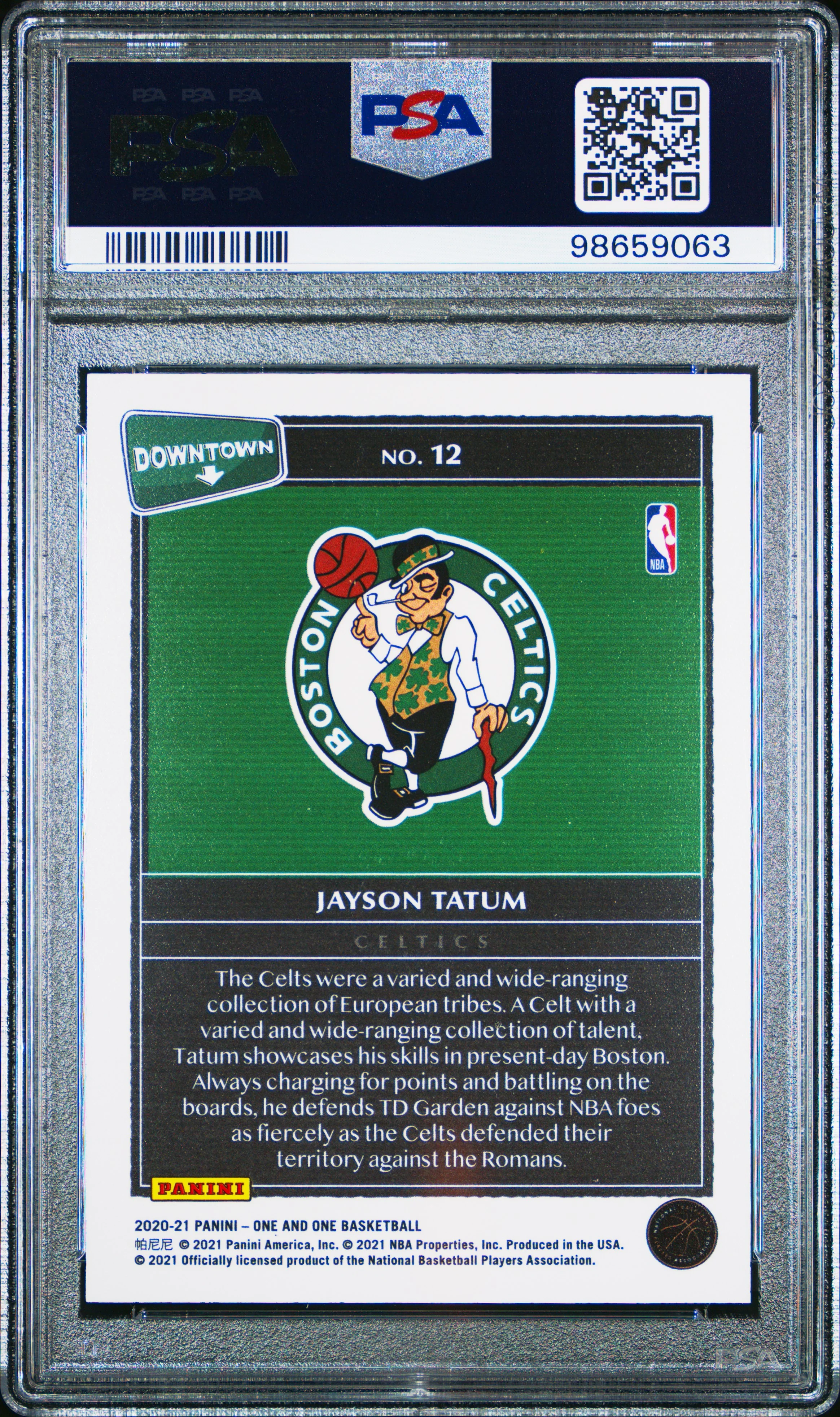 JAYSON TATUM | 2020 PANINI ONE AND ONE DOWNTOWN 12 | DOWNTOWN | PSA GEM MT 10 - Image 2