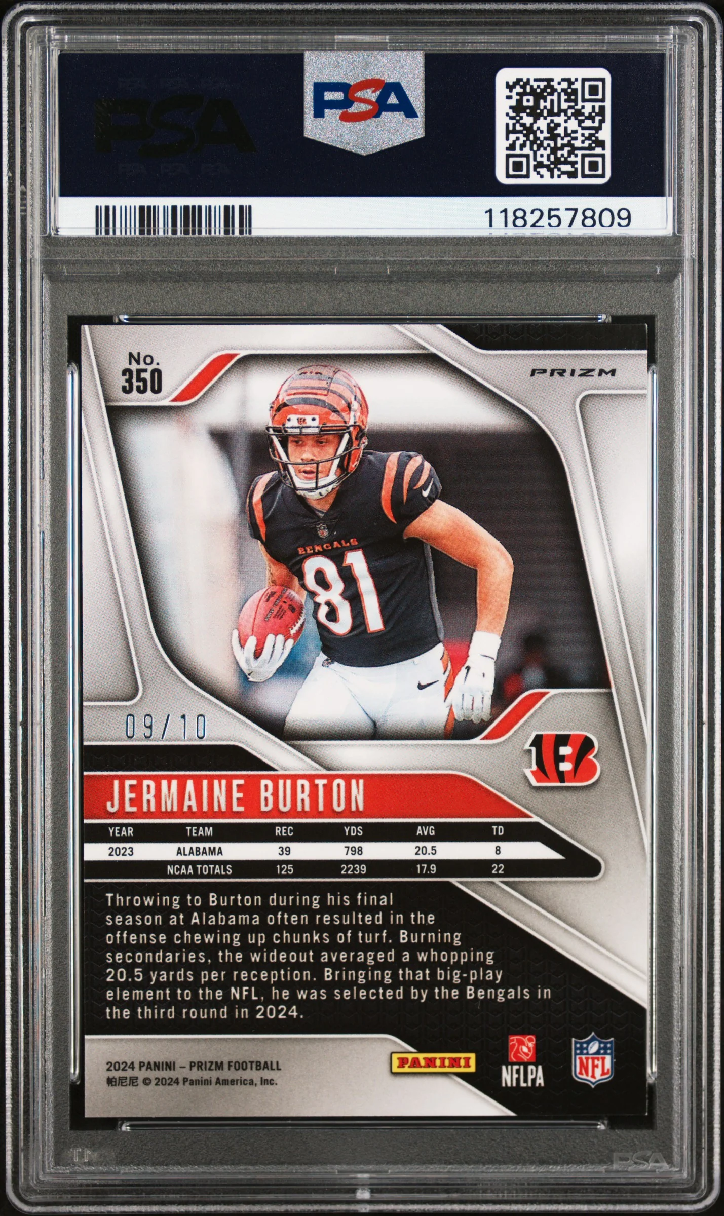 JERMAINE BURTON | 2024 PANINI PRIZM 350 | NO HUDDLE NEON GREEN | PSA NM-MT 8 - Image 2