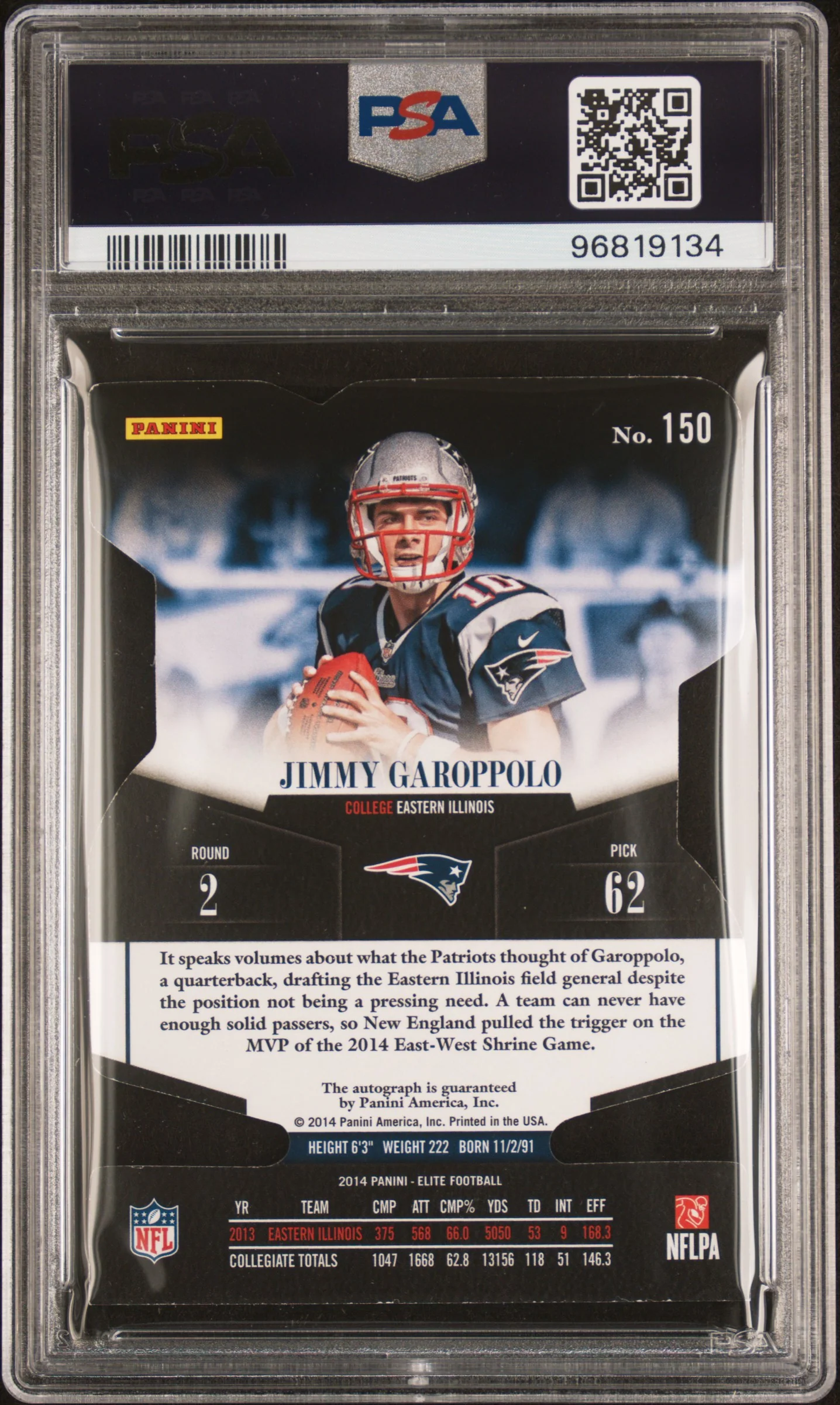 JIMMY GAROPPOLO | 2014 PANINI ELITE 150 | GOLD STATUS D/C SIG. | PSA NM-MT 8 - Image 2