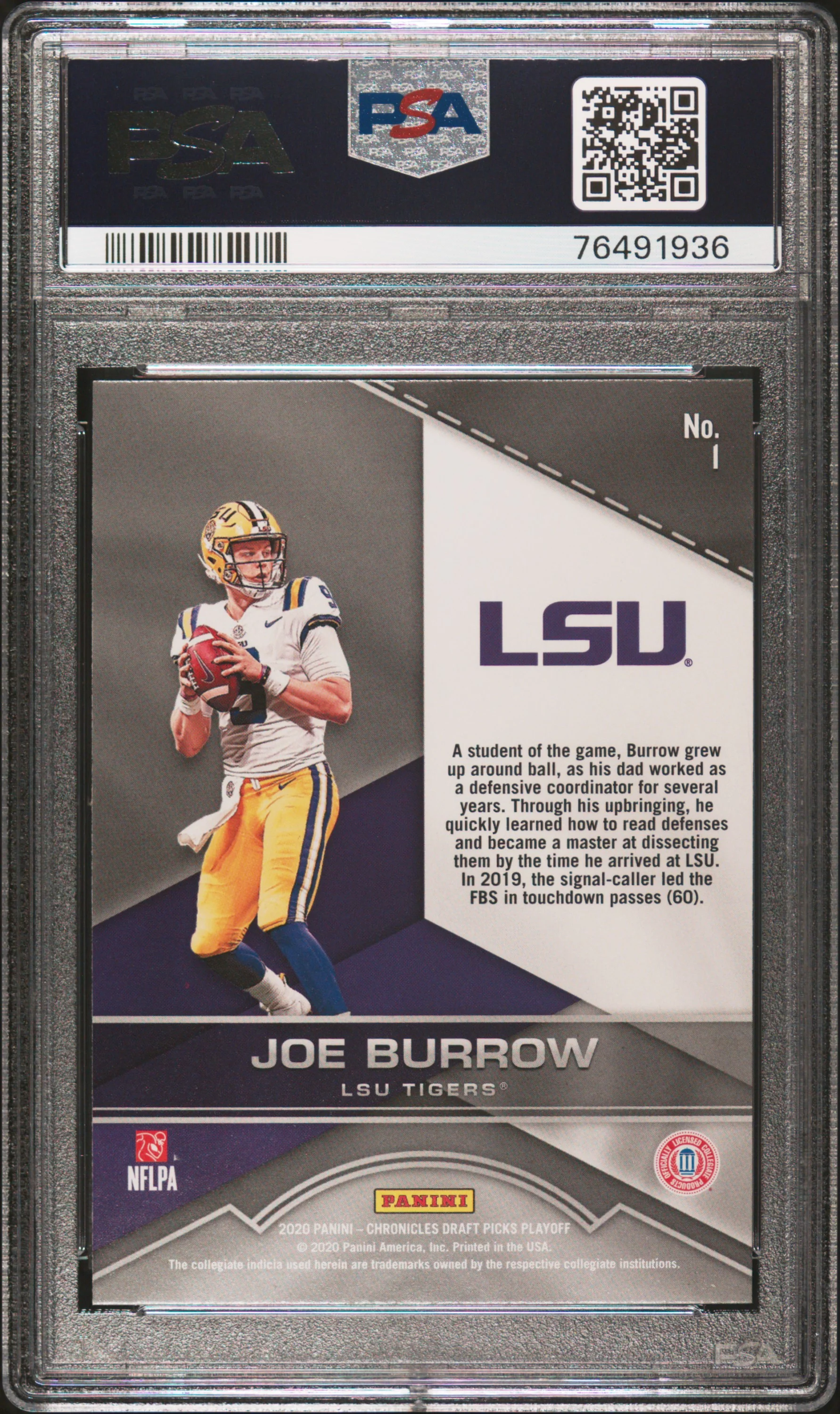 JOE BURROW | 2020 PANINI CHRONICLES DRAFT PICKS PLAYOFF 1 | PLAYOFF | PSA GEM MT 10 - Image 2