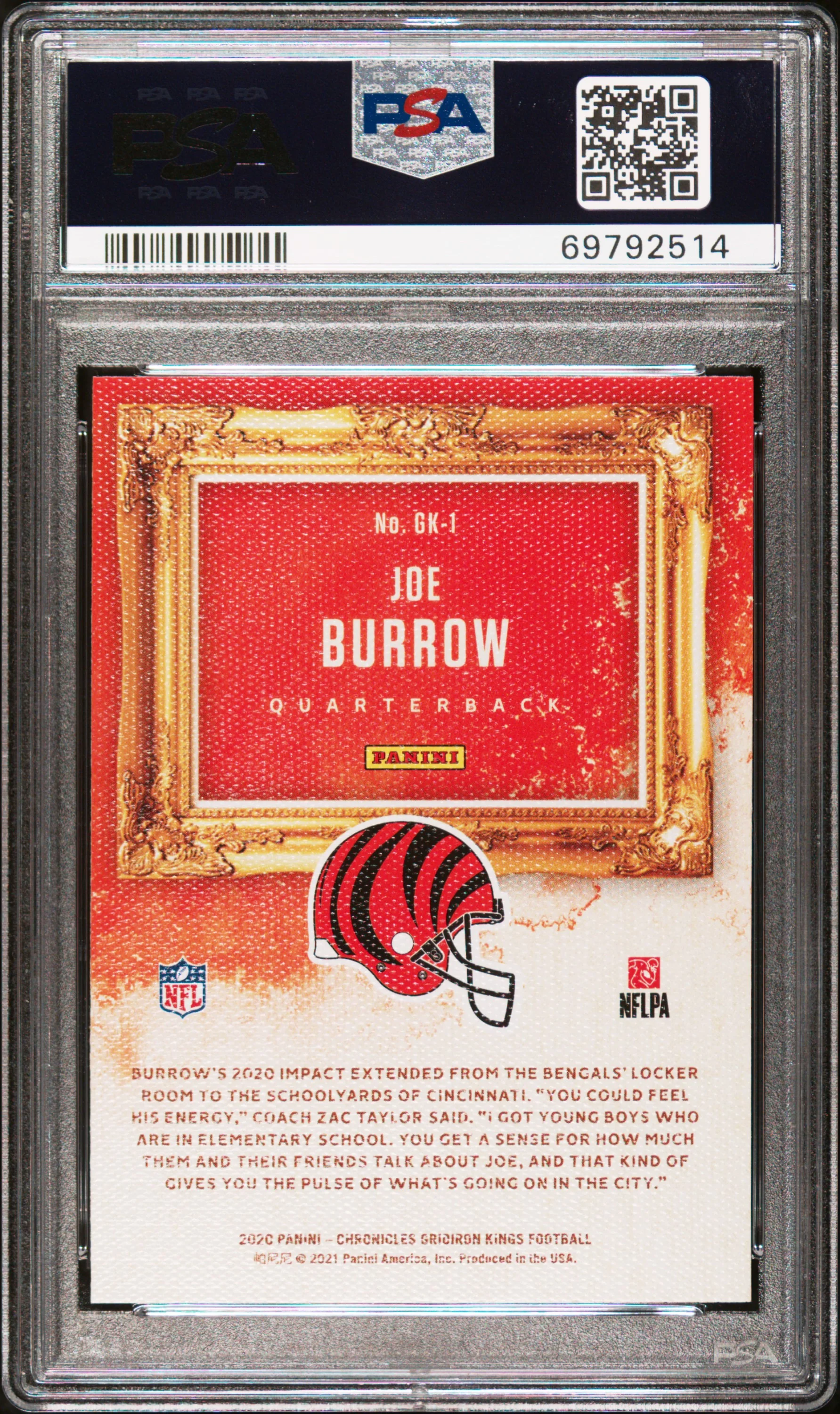JOE BURROW | 2020 PANINI CHRONICLES GRIDIRON KINGS GK1 | GRIDIRON KINGS | PSA GEM MT 10 - Image 2