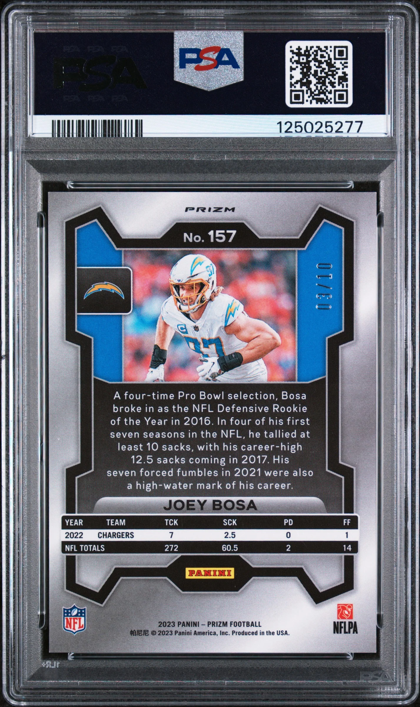 JOEY BOSA | 2023 PANINI PRIZM 157 | GOLD WAVE | PSA MINT 9 - Image 2