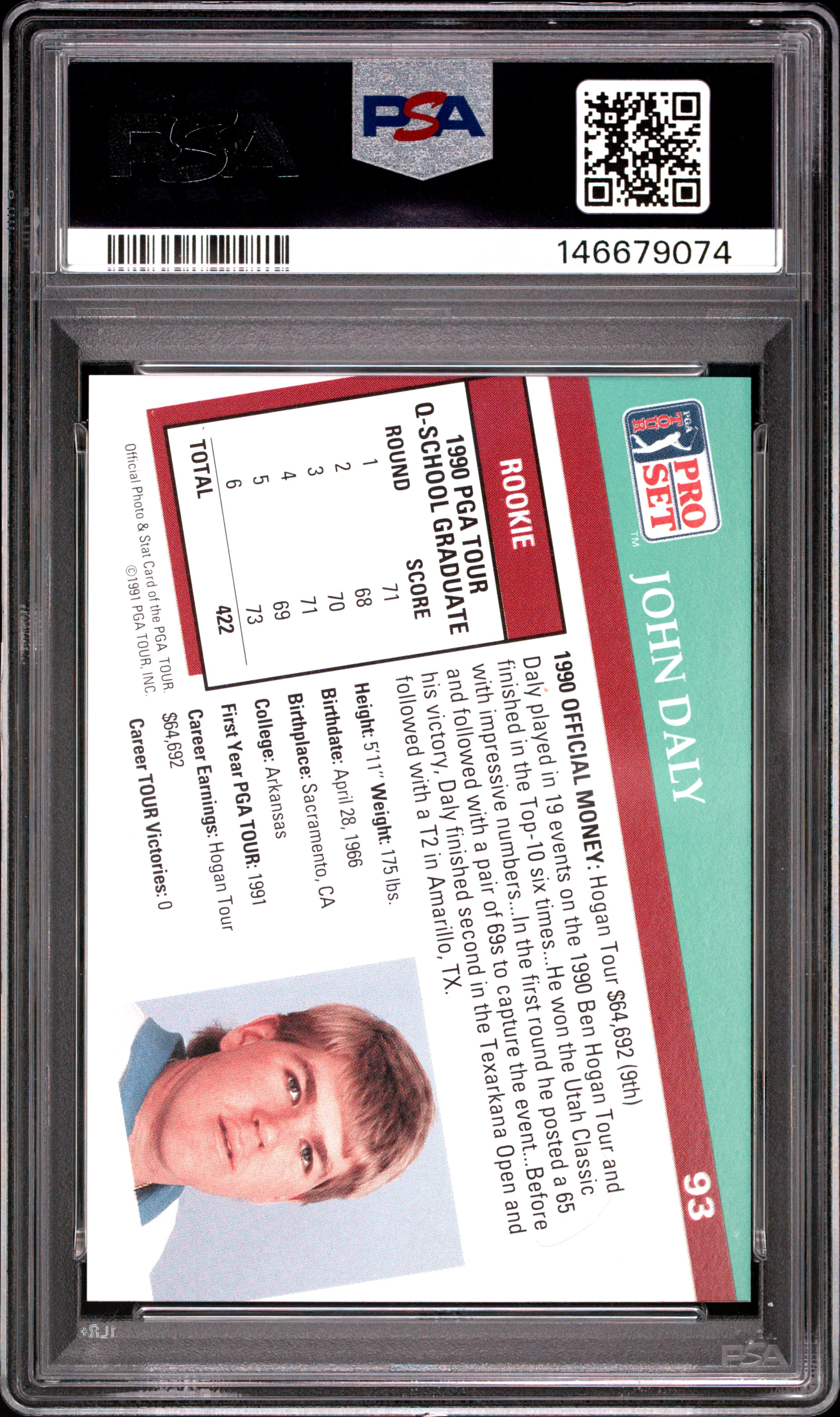 JOHN DALY | 1991 PRO SET PGA TOUR 93 | PSA EX-MT 6 - Image 2