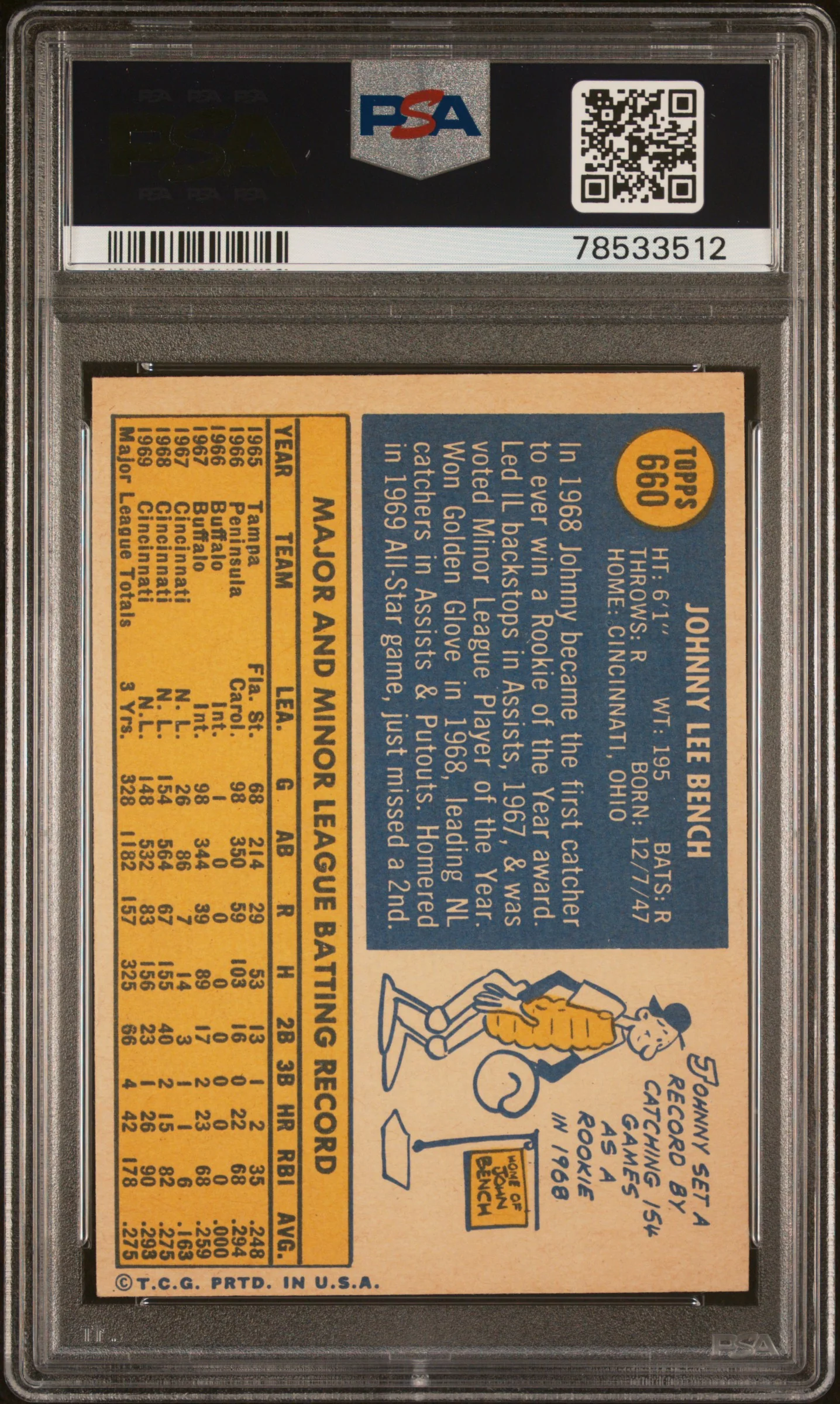 JOHNNY BENCH | 1970 TOPPS 660 | PSA EX-MT 6 - Image 2