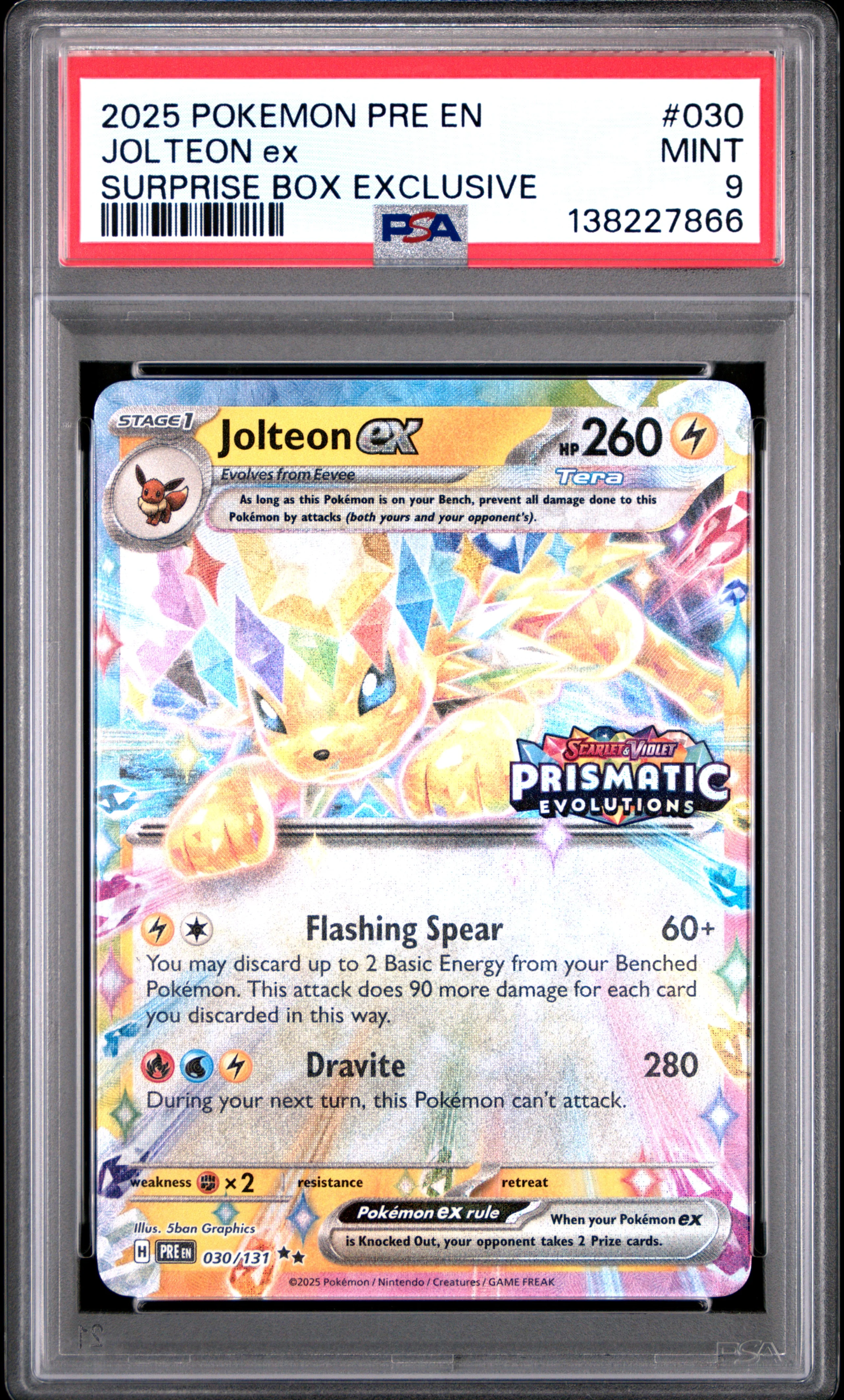 JOLTEON ex | 2025 POKEMON PRE EN-PRISMATIC EVOLUTIONS 030 | SURPRISE BOX EXCLUSIVE | PSA MINT 9