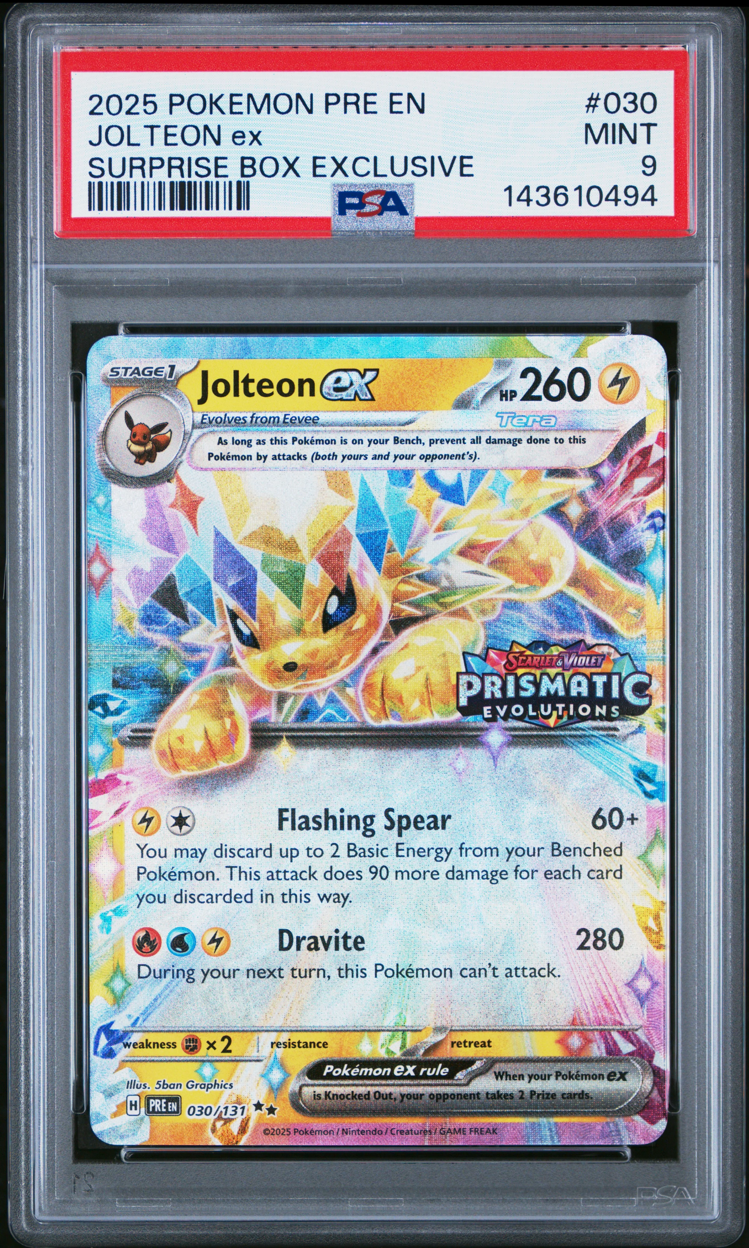 JOLTEON ex | 2025 POKEMON PRE EN-PRISMATIC EVOLUTIONS 030 | SURPRISE BOX EXCLUSIVE | PSA MINT 9