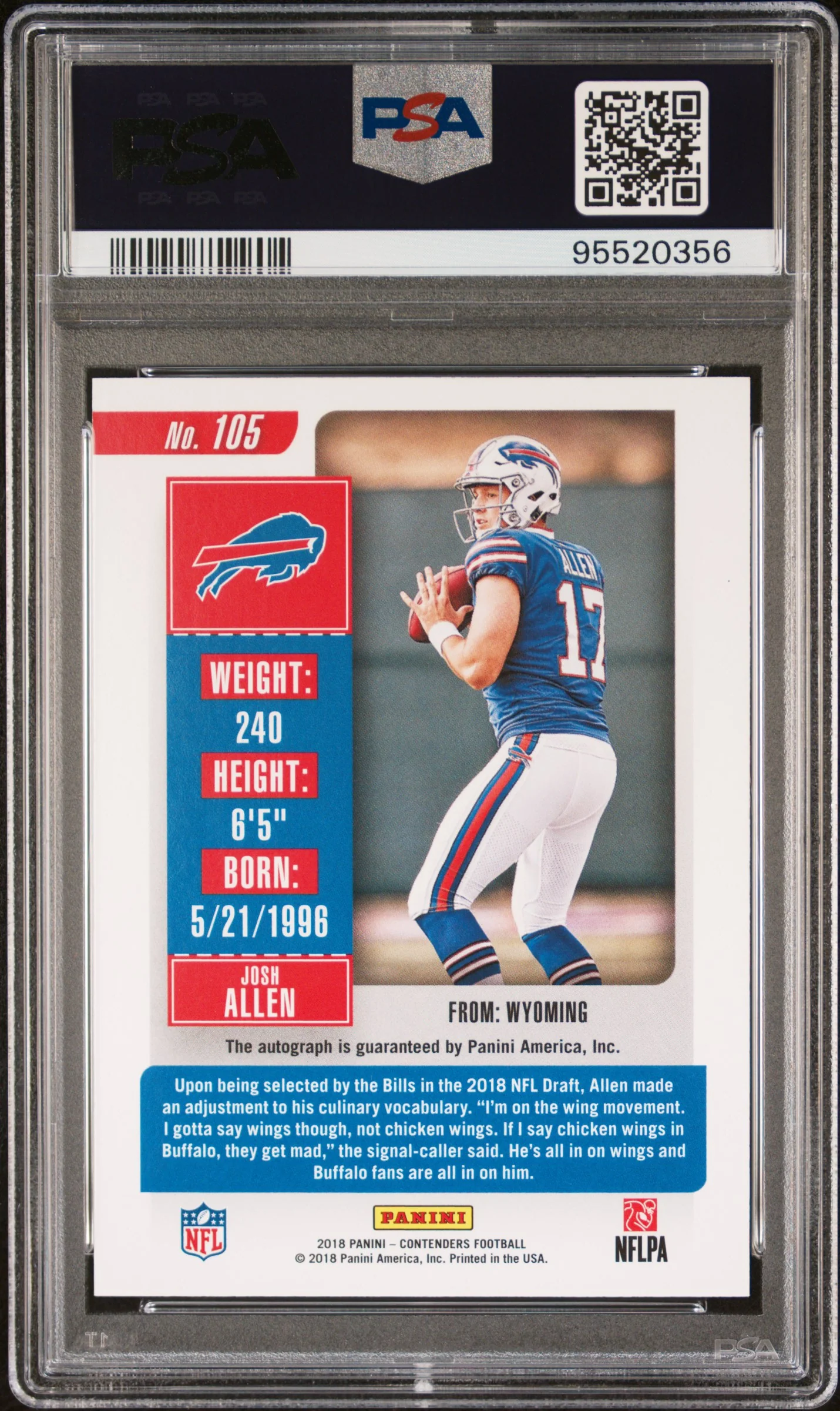 JOSH ALLEN | 2018 PANINI CONTENDERS 105 | AUTOGRAPH | PSA GEM MT 10 - Image 2
